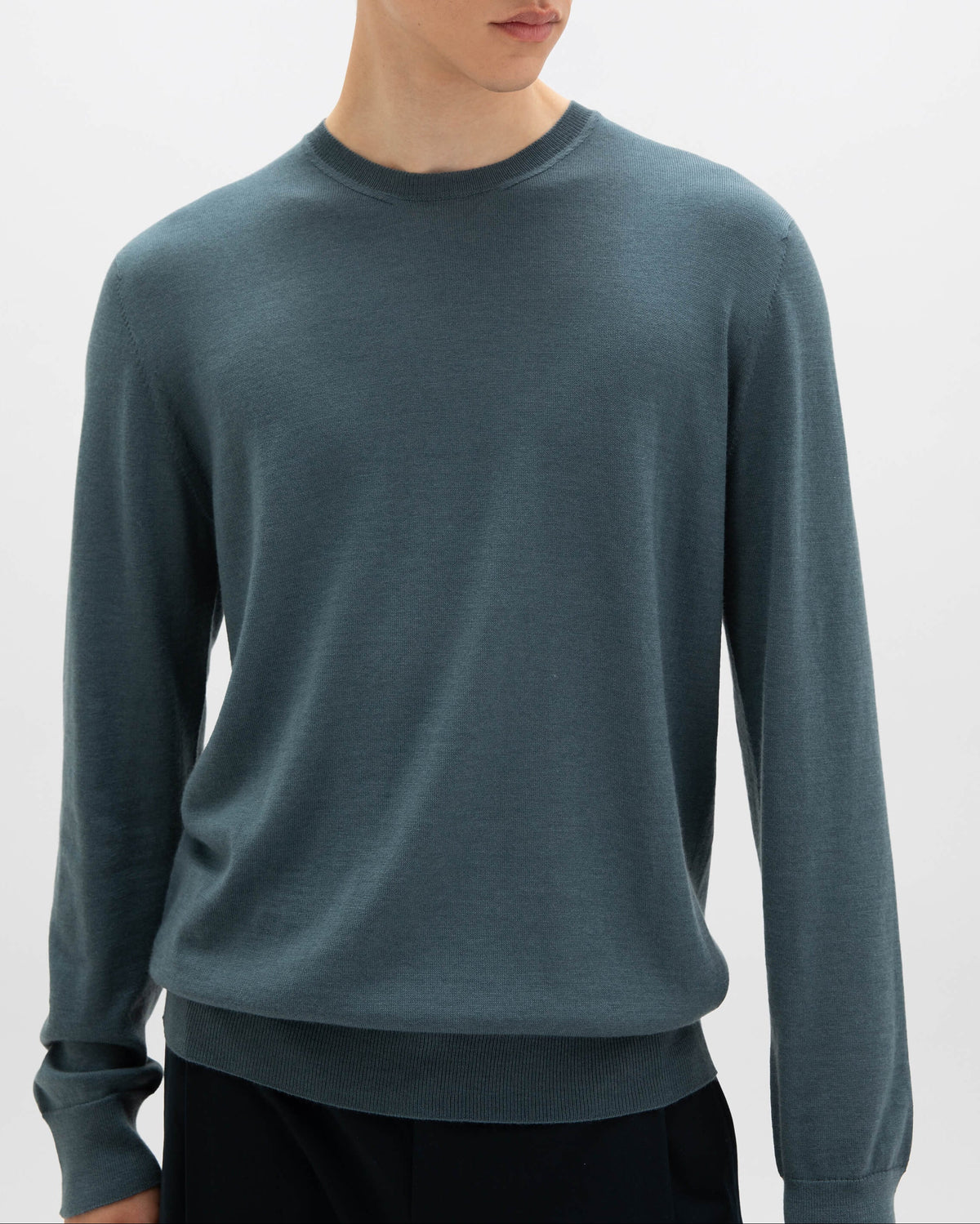 Johnstons of Elgin - Merino Round Neck Blue Jumper