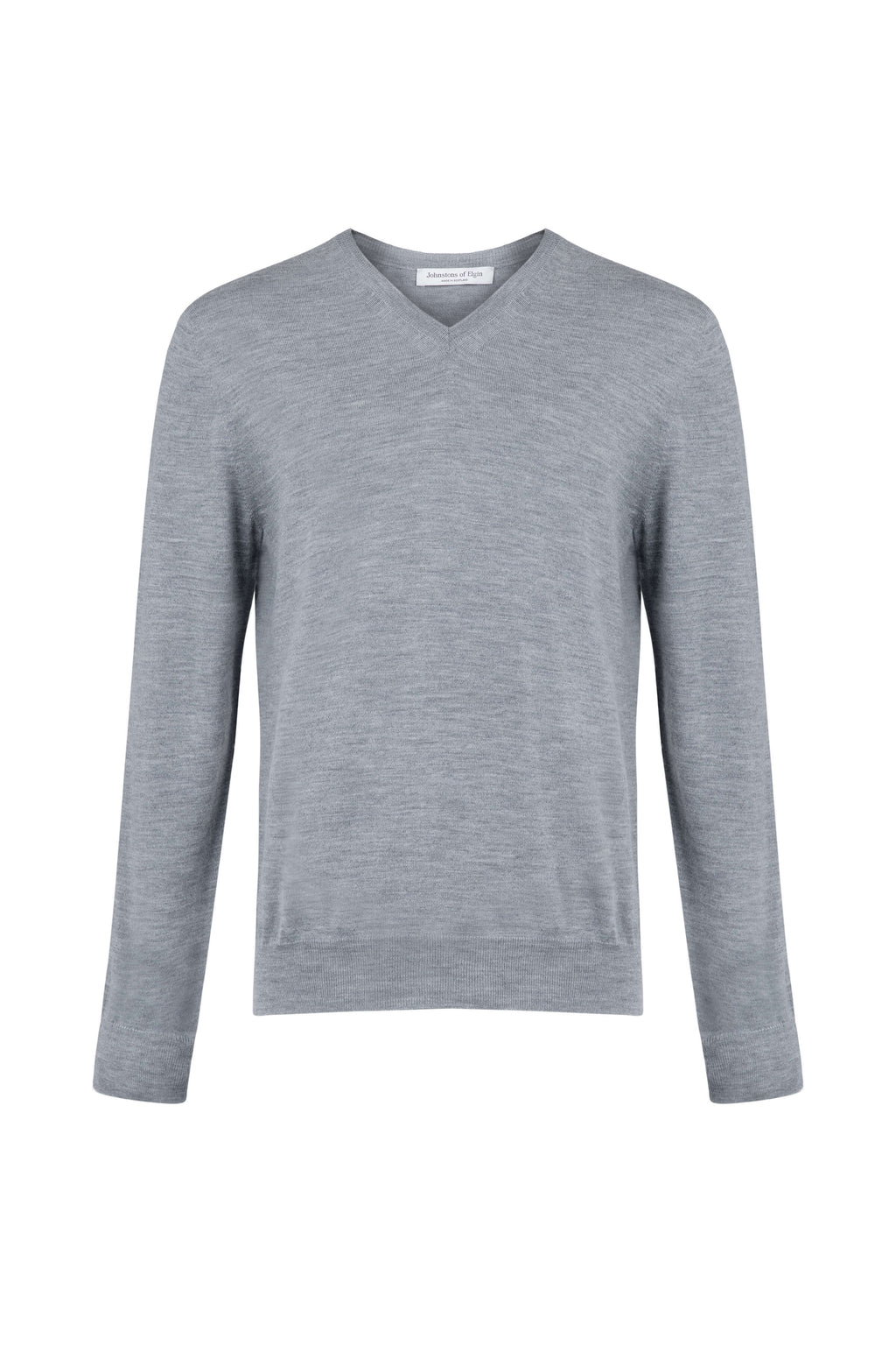 Johnstons of Elgin - Superfine Merino V Neck Light Grey Jumper