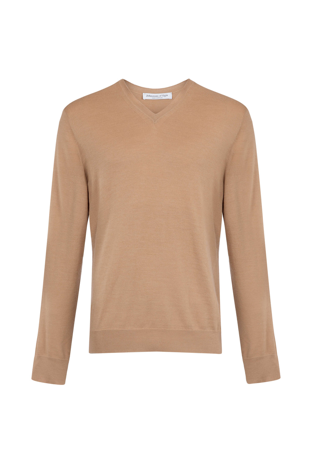 Johnstons of Elgin - Superfine Merino V Neck Camel Jumper