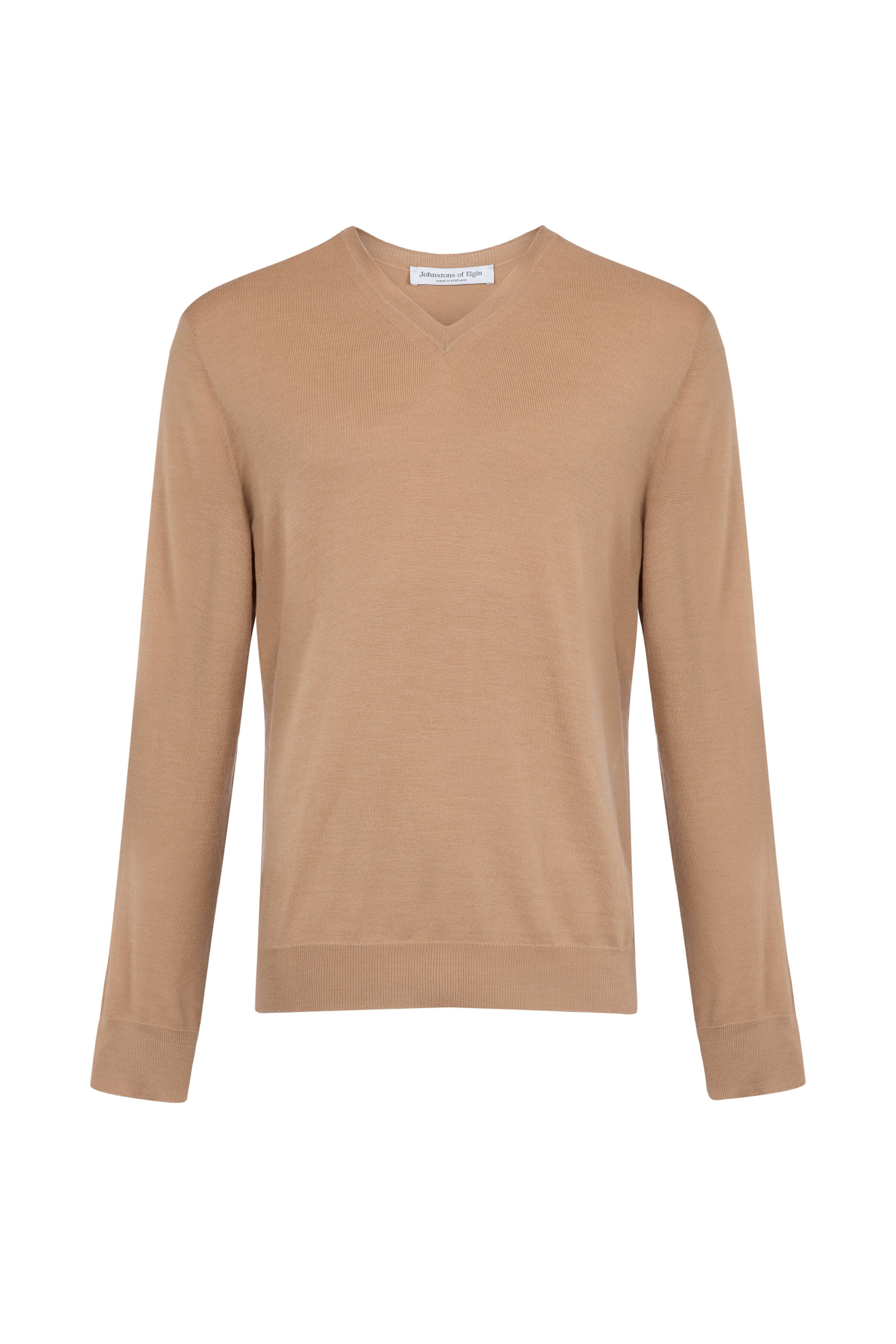 Johnstons of Elgin - Superfine Merino V Neck Camel Jumper
