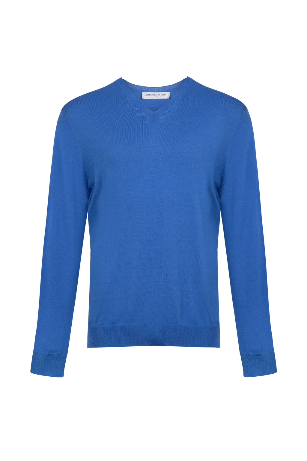 Johnstons of Elgin - Superfine Merino V Neck Blue Jumper