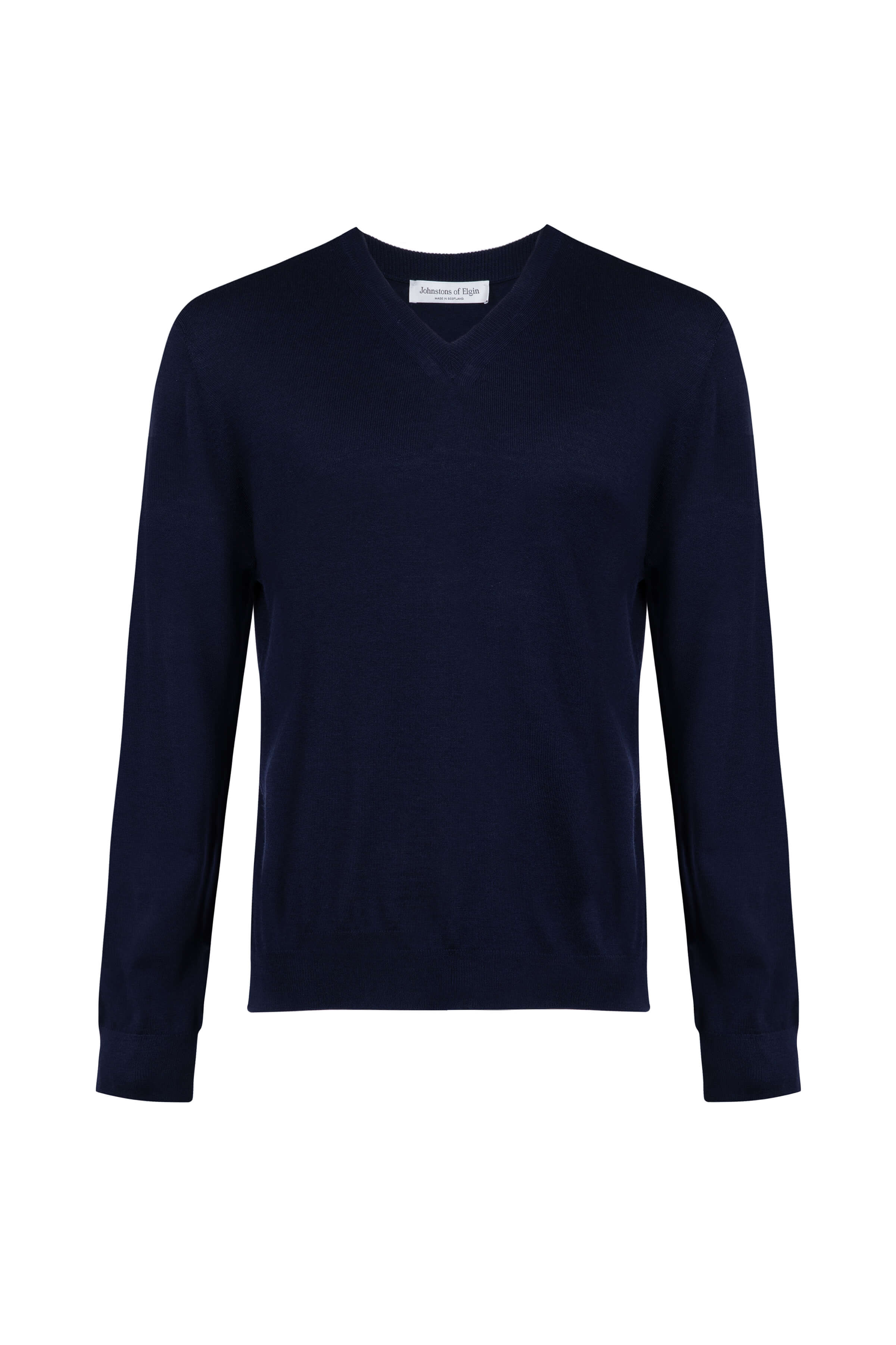 Johnstons of Elgin - Superfine Merino V Neck Navy Jumper