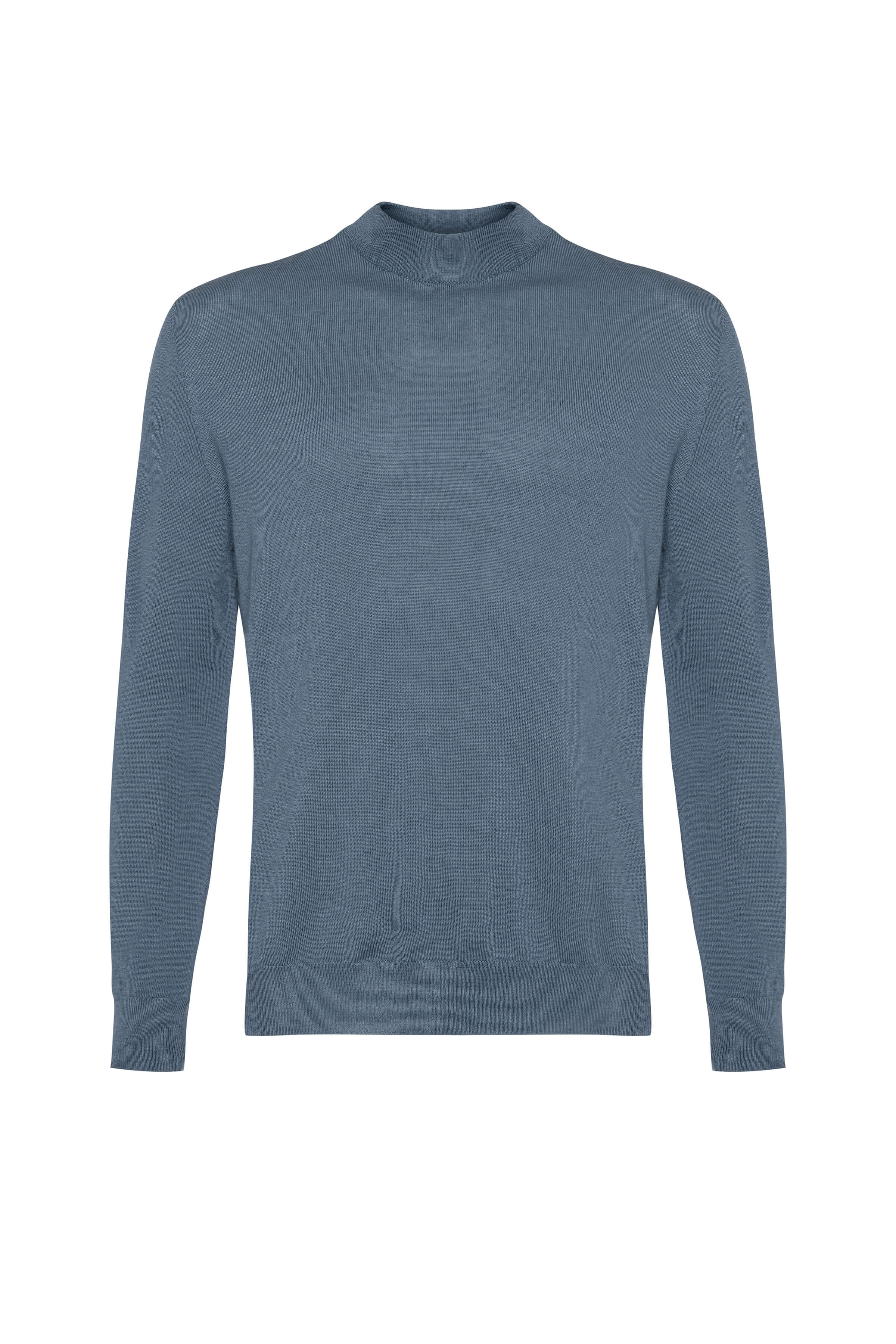 Johnstons of Elgin - Mock Turtle Neck Blue Merino Jumper