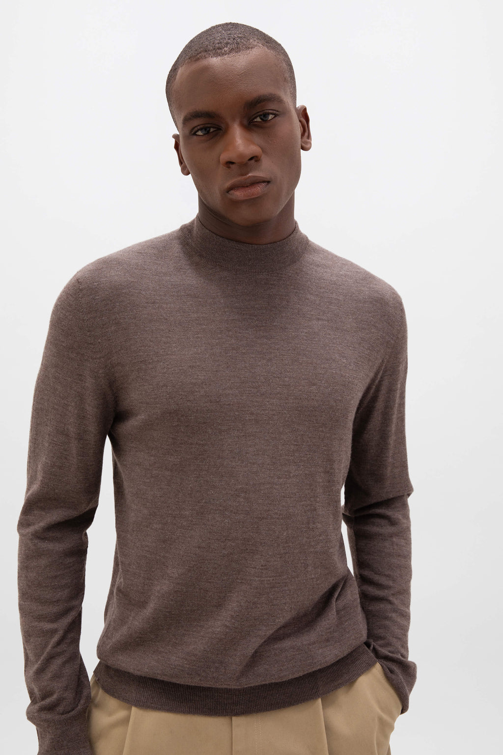 Johnstons of Elgin - Mock Turtle Neck Merino Light Brown Jumper