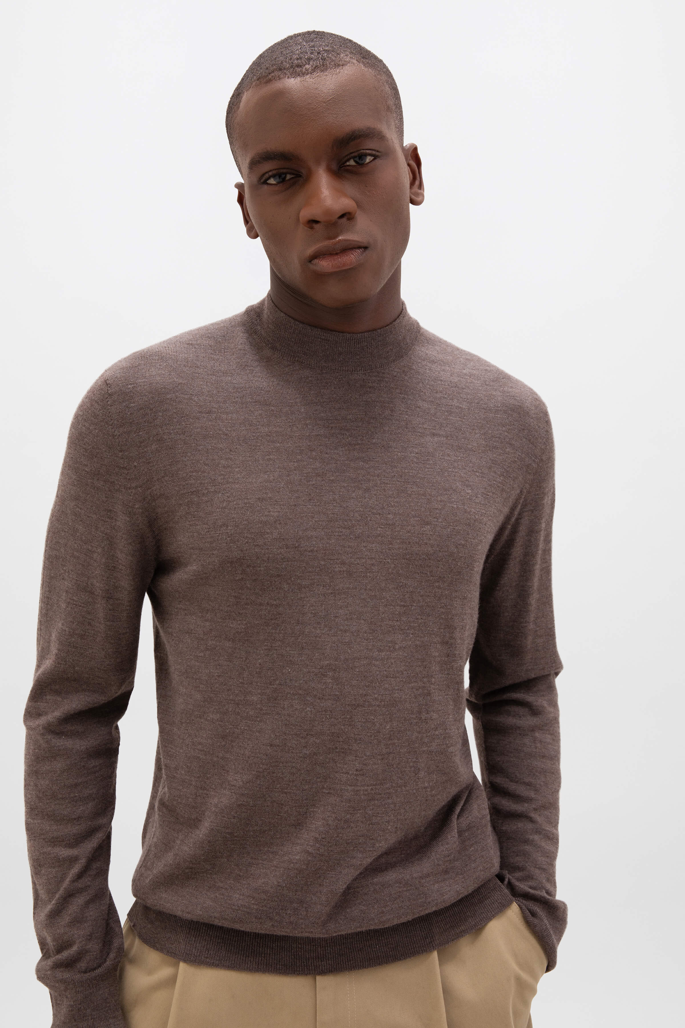Johnstons of Elgin - Mock Turtle Neck Merino Light Brown Jumper