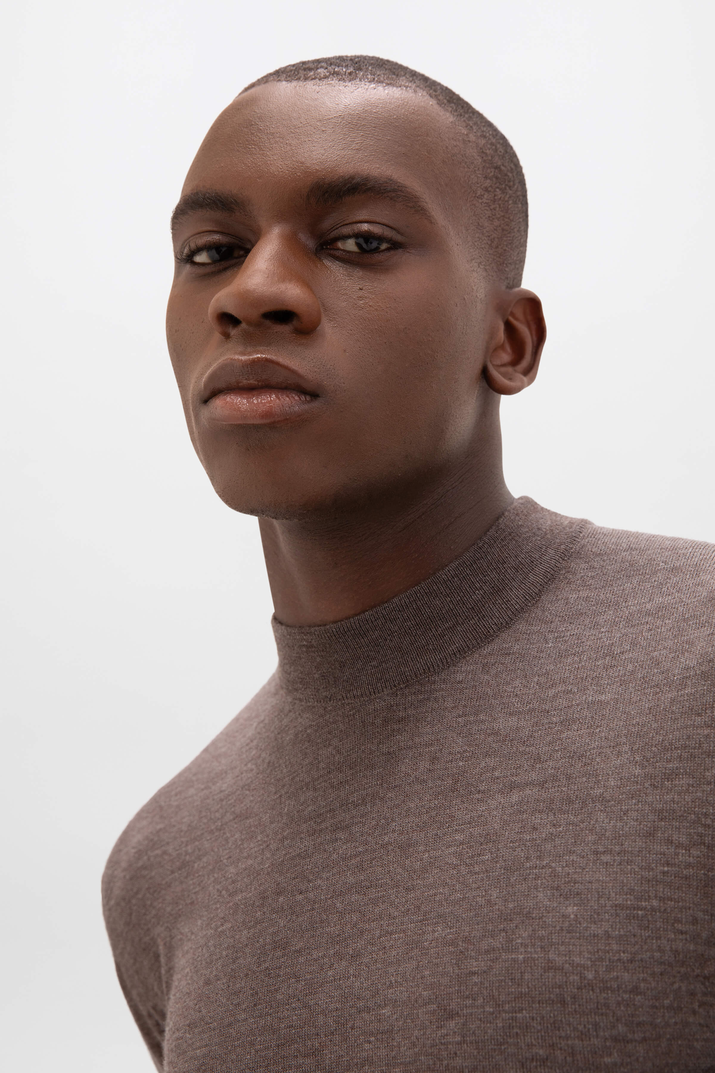 Johnstons of Elgin - Mock Turtle Neck Merino Light Brown Jumper
