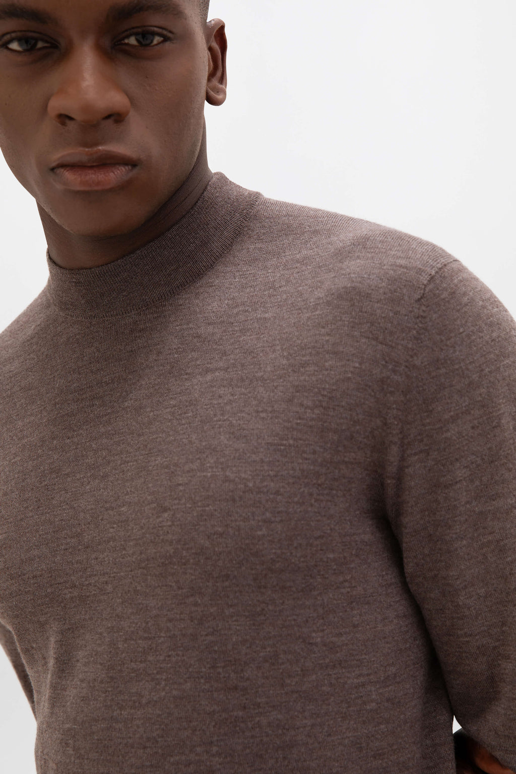 Johnstons of Elgin - Mock Turtle Neck Merino Light Brown Jumper