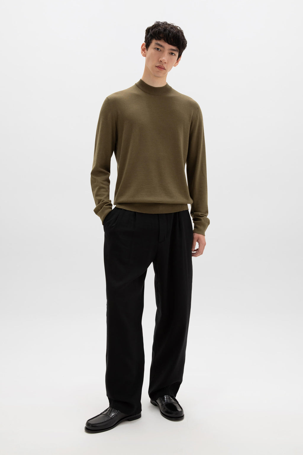 Johnstons of Elgin - Mock Turtle Neck Merino Olive Green Jumper