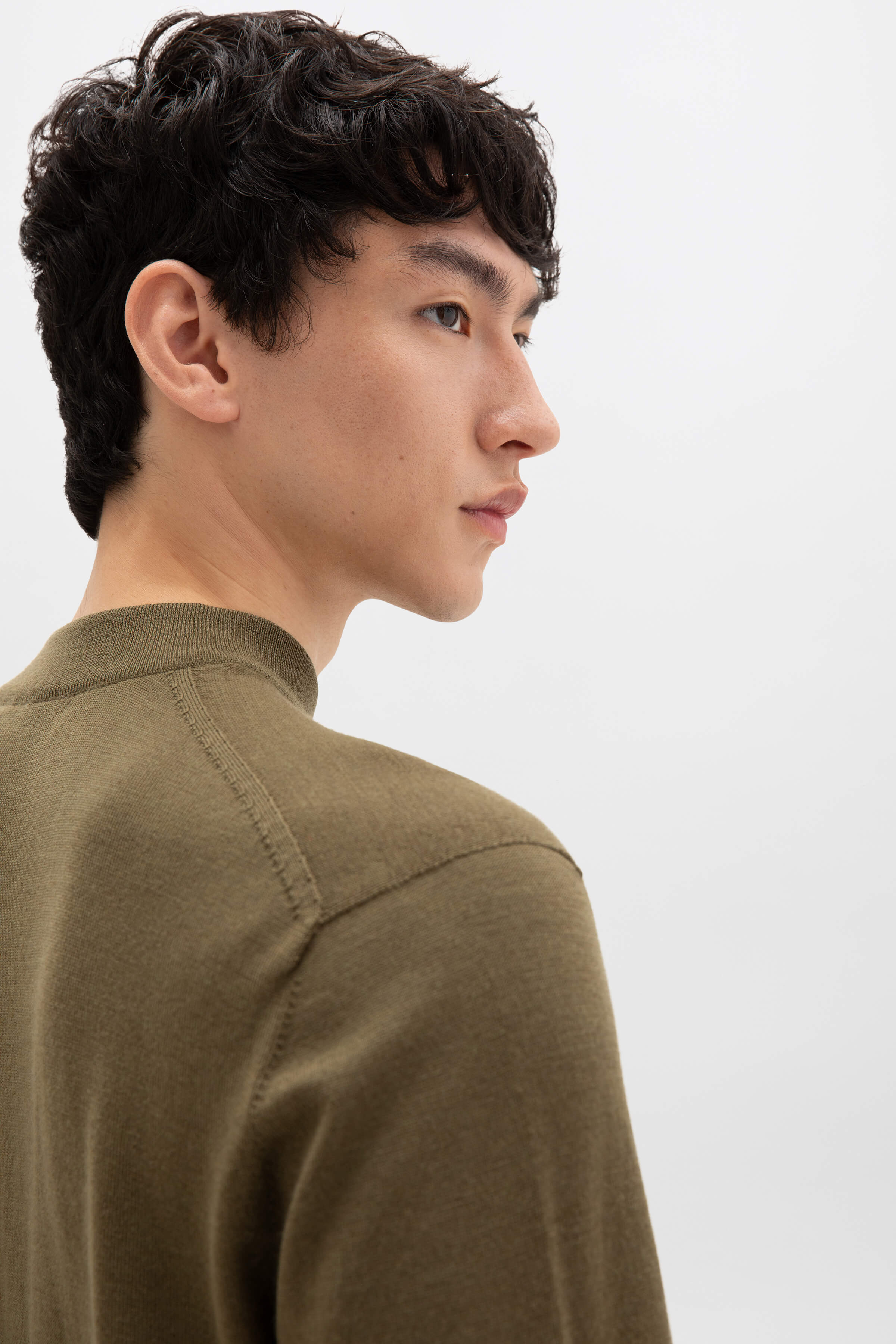 Johnstons of Elgin - Mock Turtle Neck Merino Olive Green Jumper