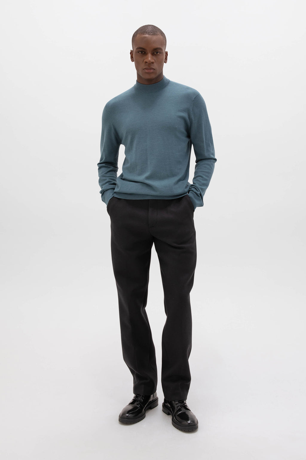 Johnstons of Elgin - Mock Turtle Neck Blue Merino Jumper