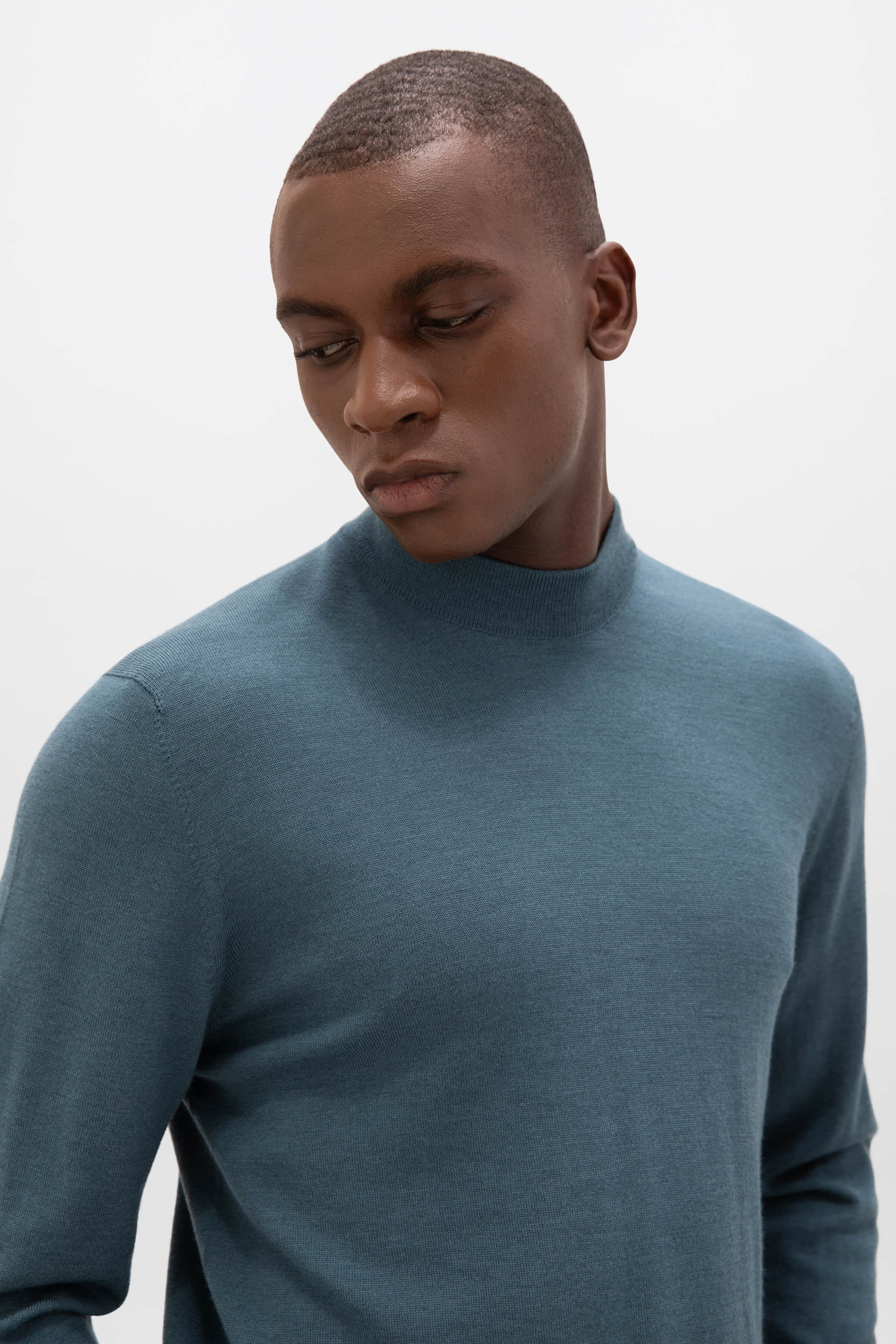 Johnstons of Elgin - Mock Turtle Neck Blue Merino Jumper