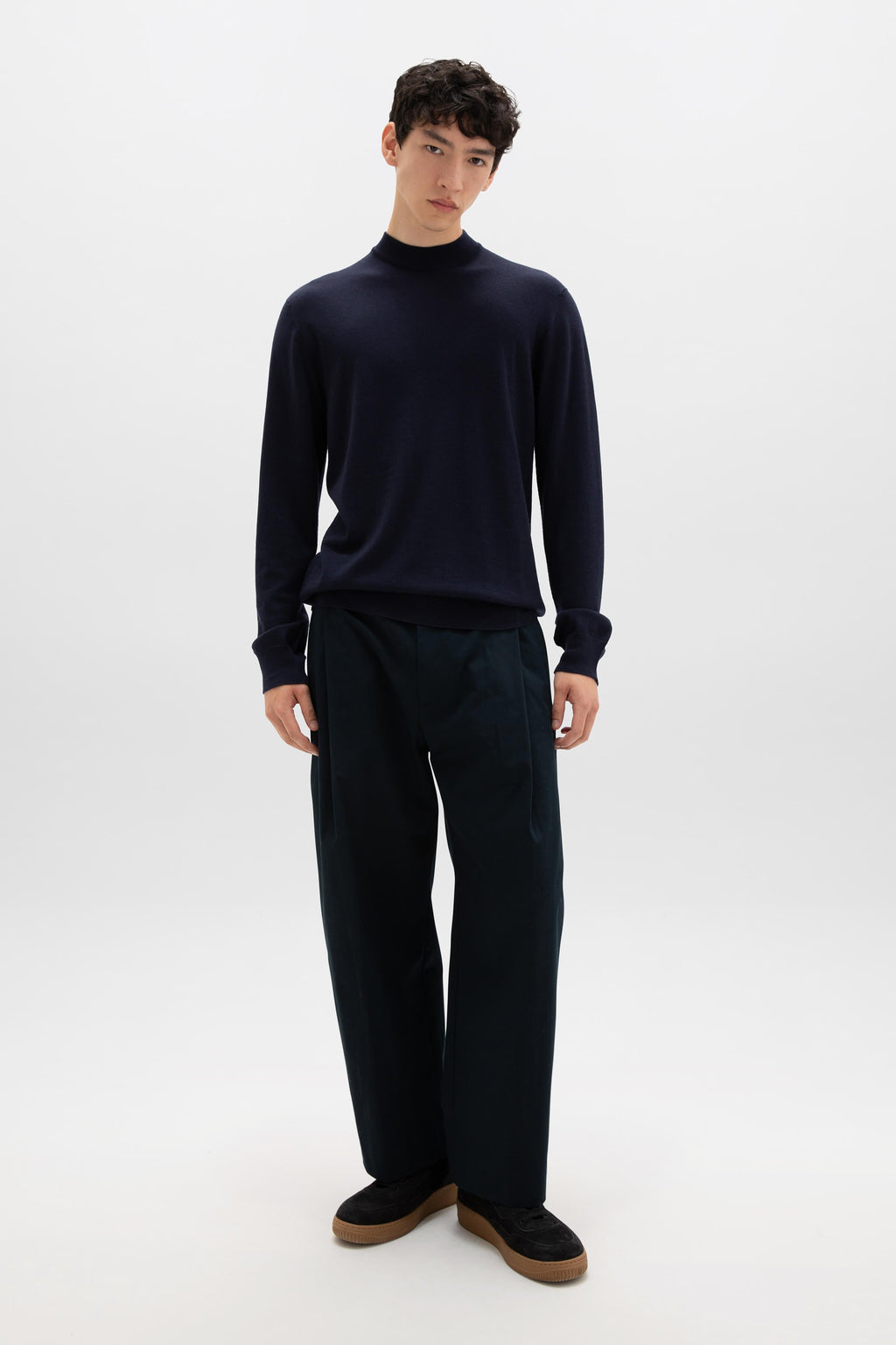 Johnstons of Elgin - Mock Turtle Neck Merino Dark Navy Jumper