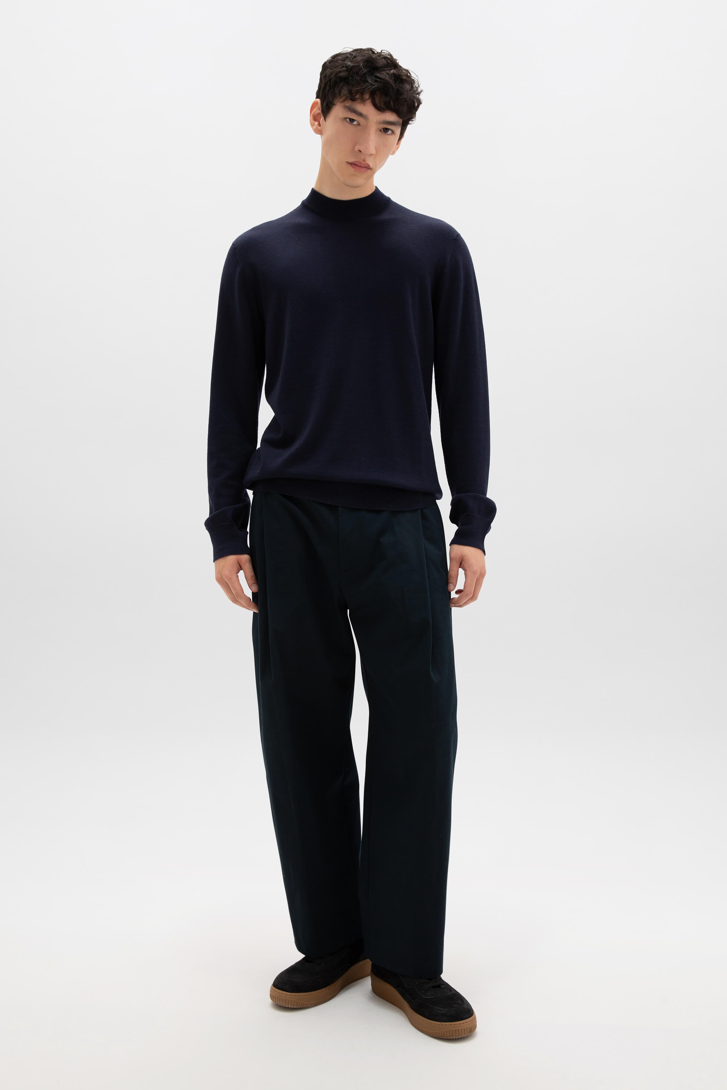 Johnstons of Elgin - Mock Turtle Neck Merino Dark Navy Jumper