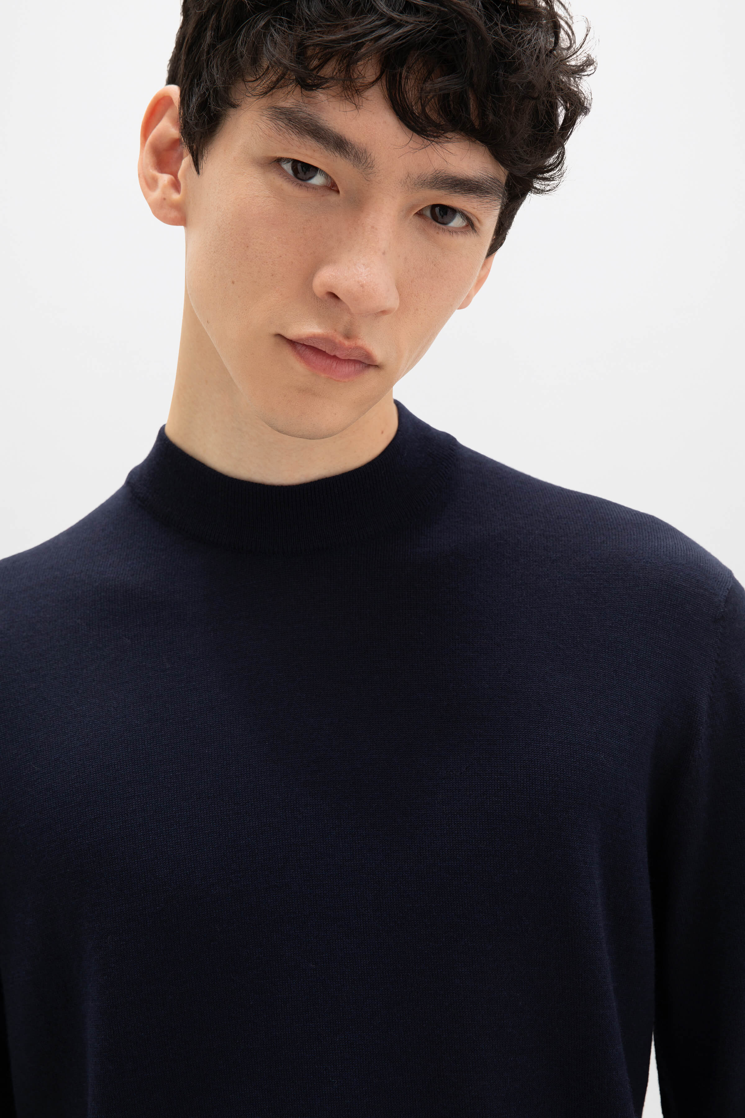 Johnstons of Elgin - Mock Turtle Neck Merino Dark Navy Jumper