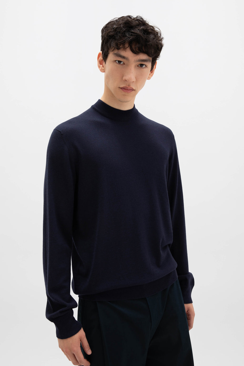 Johnstons of Elgin - Mock Turtle Neck Merino Dark Navy Jumper
