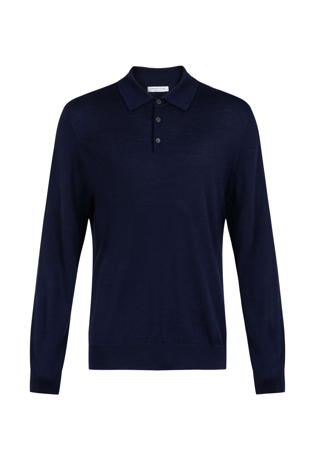 Johnstons of Elgin - Merino Long Sleeve Dark Navy Polo Shirt