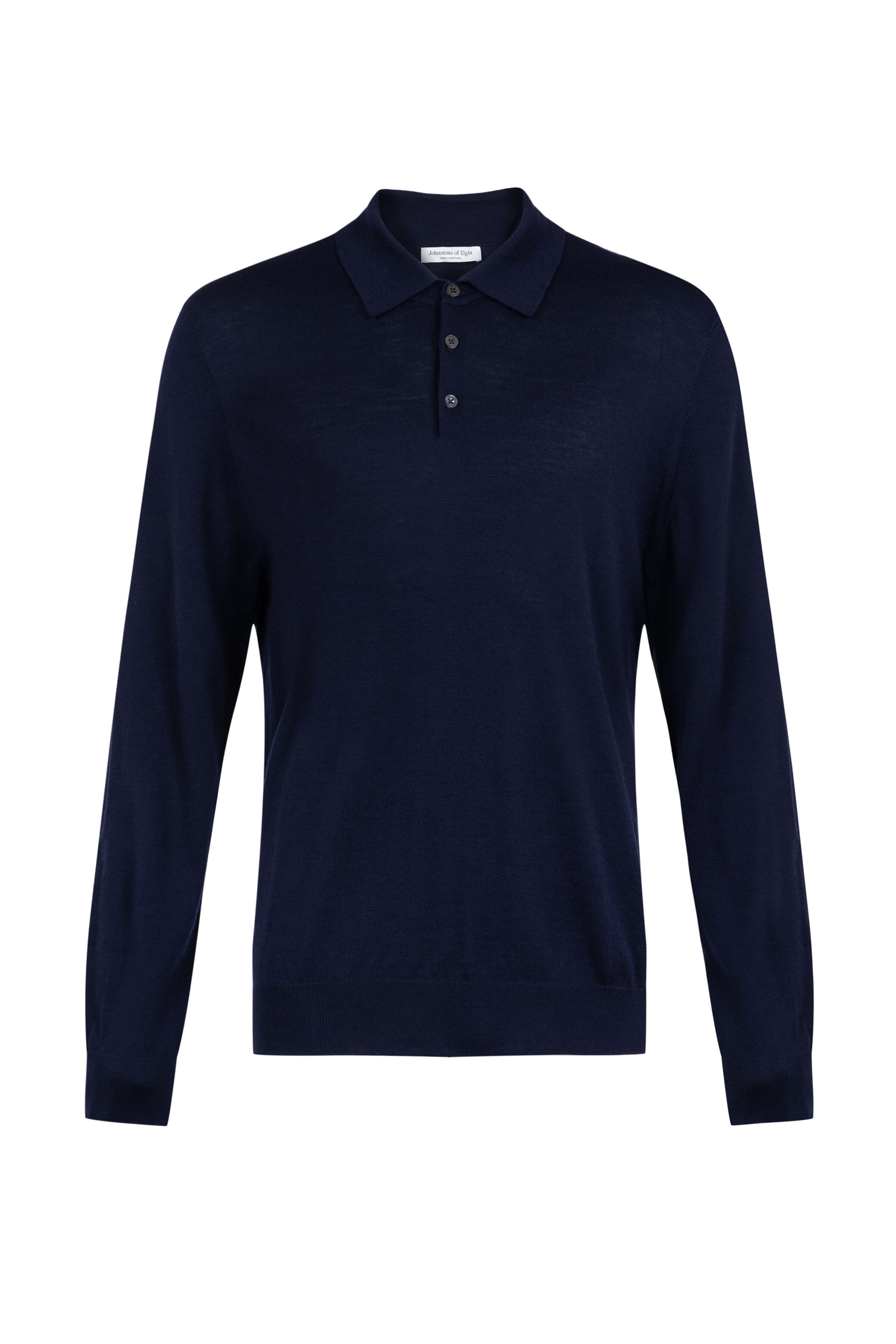 Johnstons of Elgin - Merino Long Sleeve Dark Navy Polo Shirt