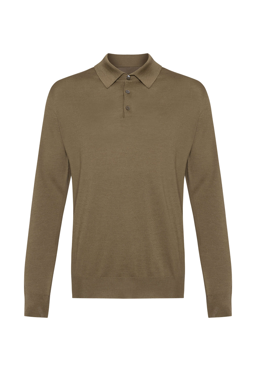Johnstons of Elgin - Merino Long Sleeve Olive Green Poloshirt