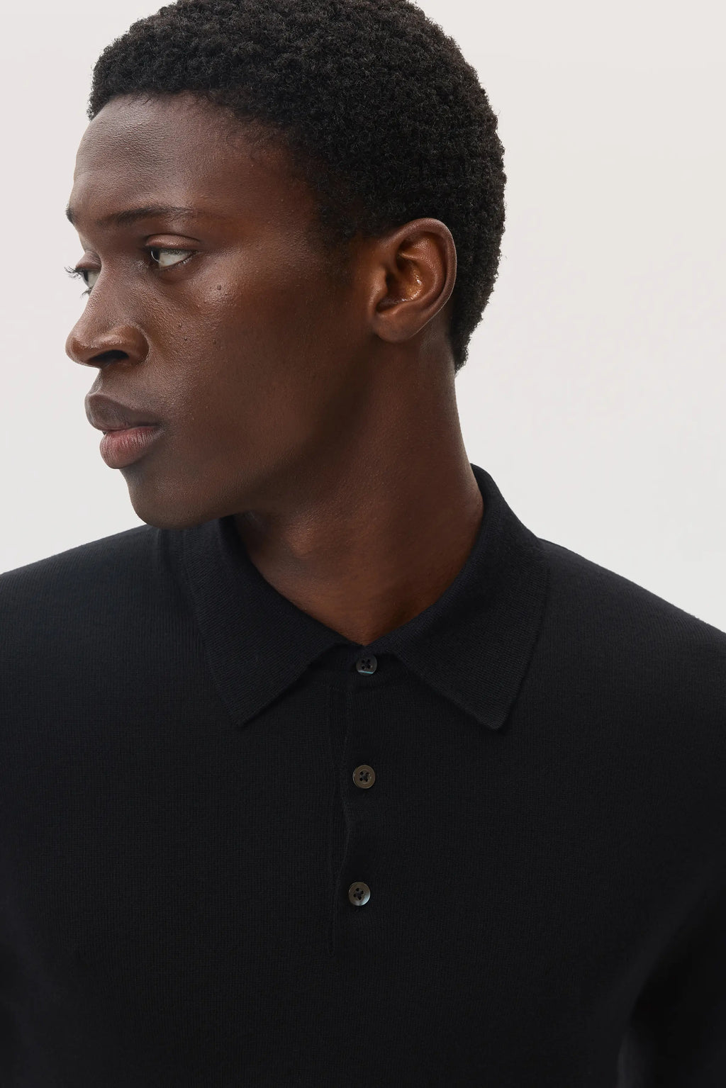 Johnstons of Elgin - Merino Long Sleeve Black Polo Shirt