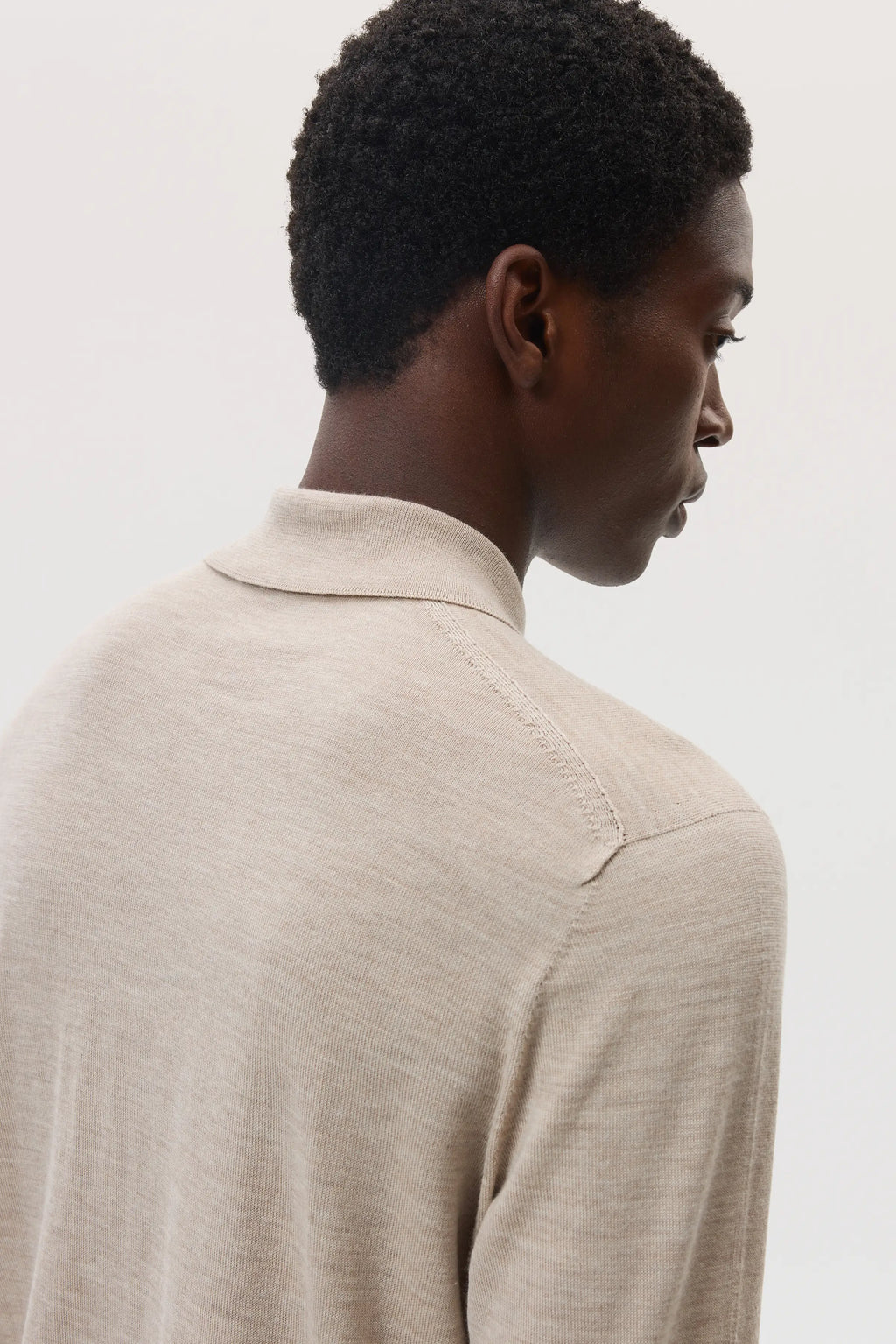 Johnstons of Elgin - Merino Long Sleeve Natural Polo Shirt
