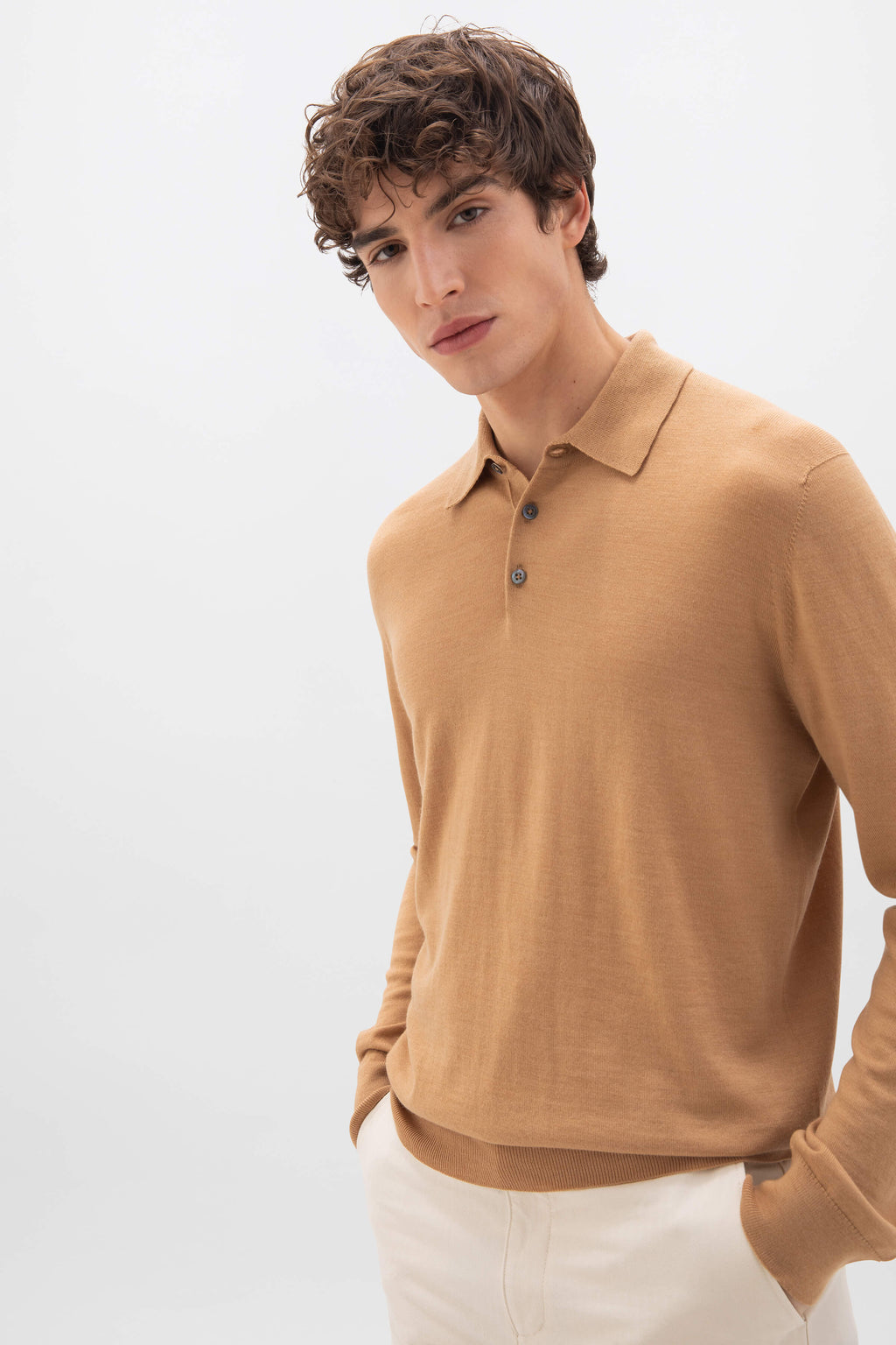 Johnstons of Elgin - Merino Long Sleeve Poloshirt