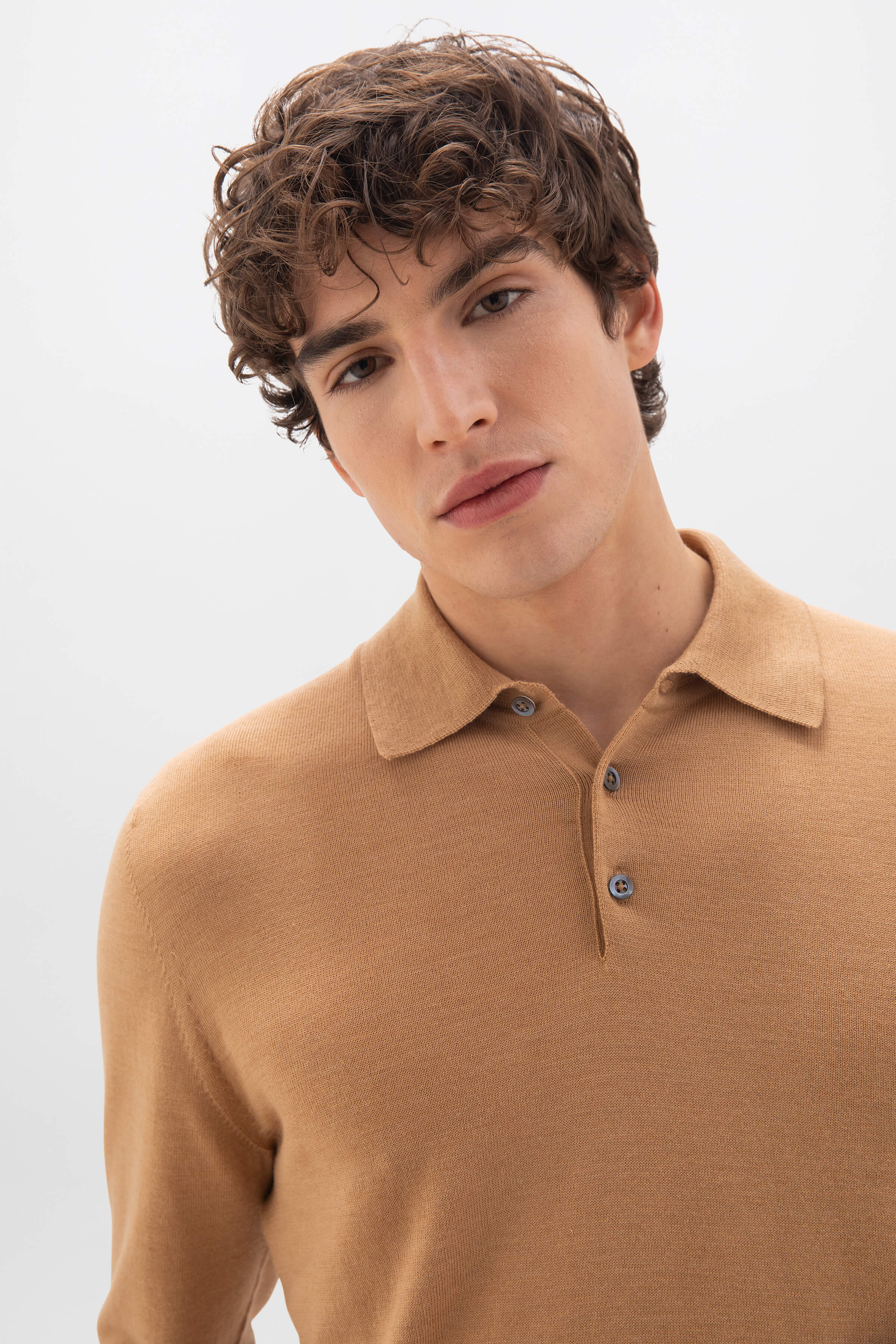 Johnstons of Elgin - Merino Long Sleeve Poloshirt