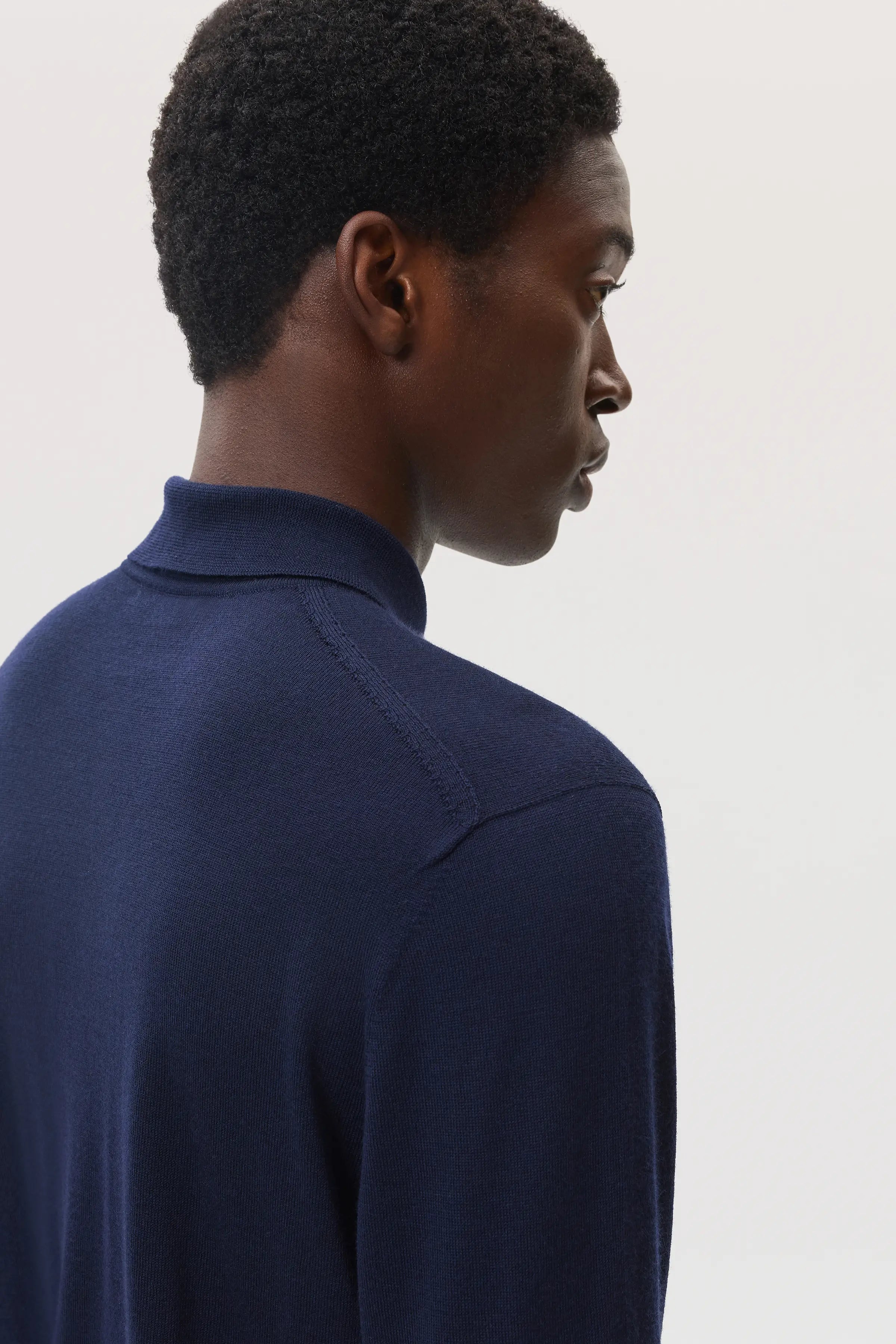 Johnstons of Elgin - Merino Long Sleeve Dark Navy Polo Shirt