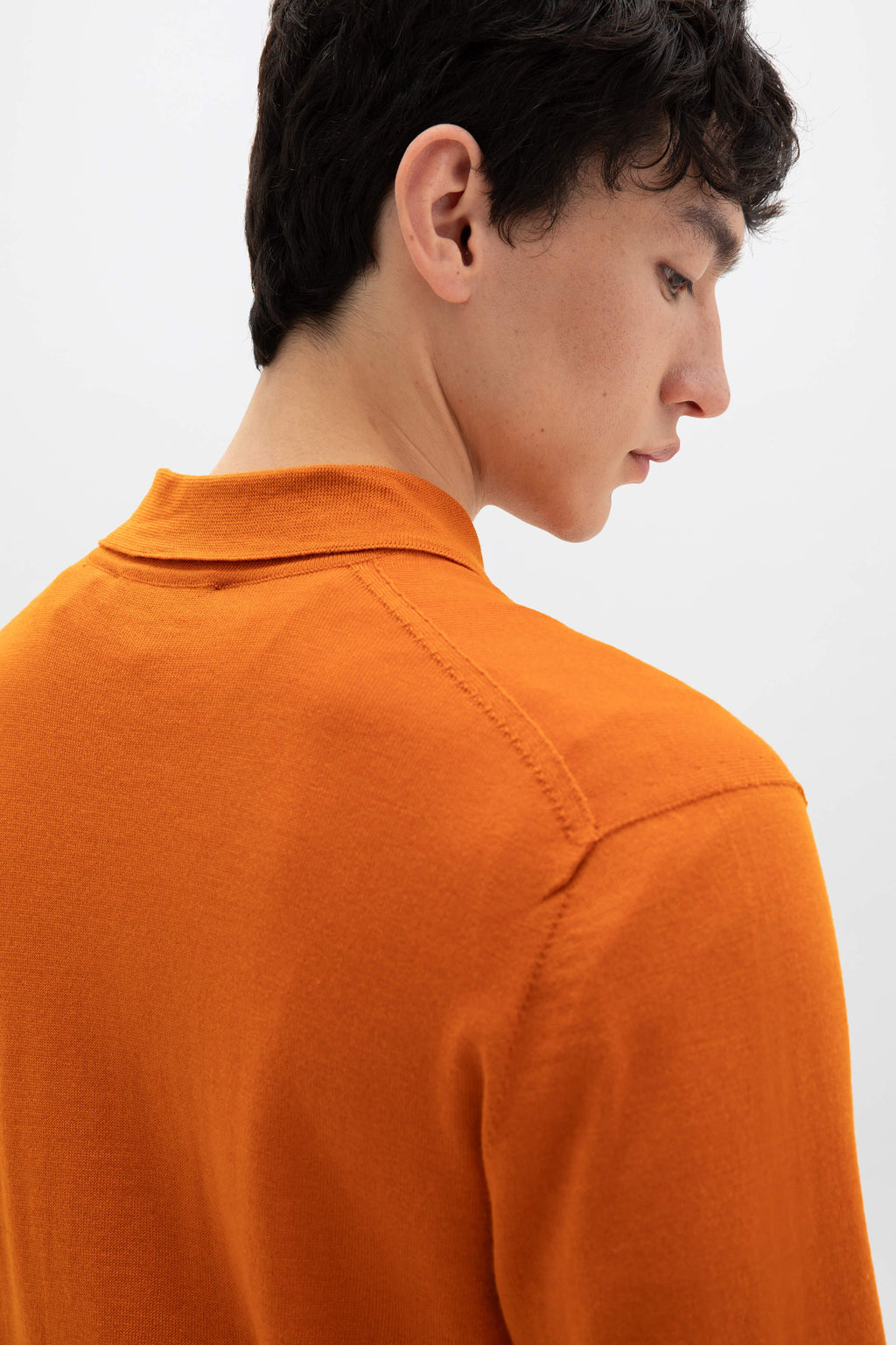 Johnstons of Elgin - Merino Long Sleeve Orange Polo Shirt