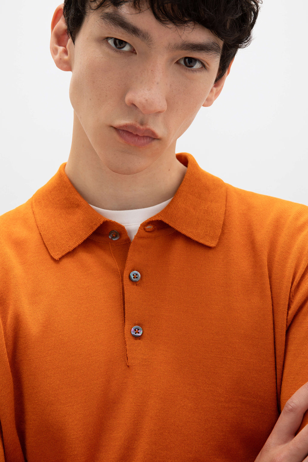 Johnstons of Elgin - Merino Long Sleeve Orange Polo Shirt