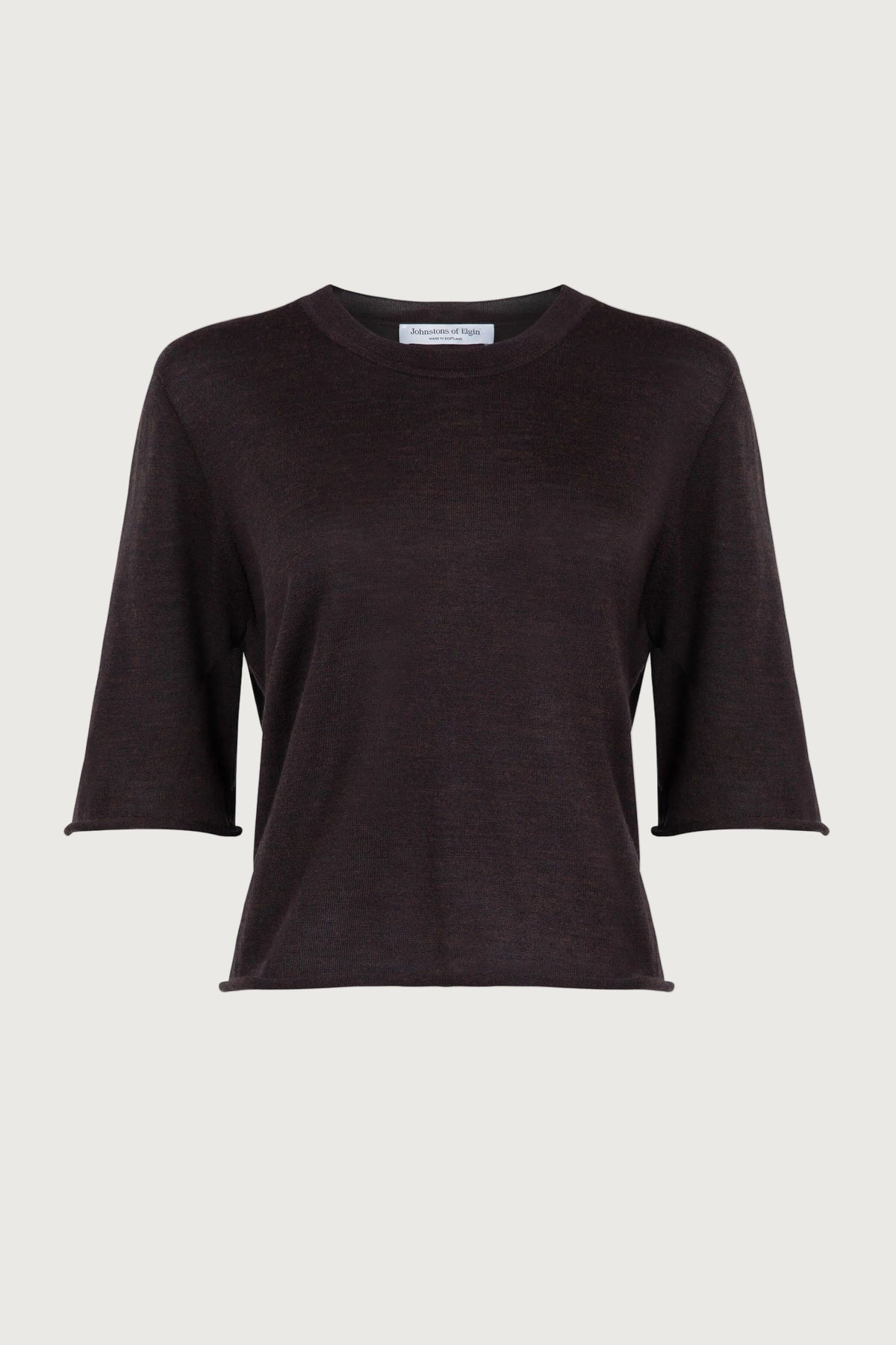 Johnstons of Elgin - Women's Brown Superfine Merino Scoop Neck T - Shirt
