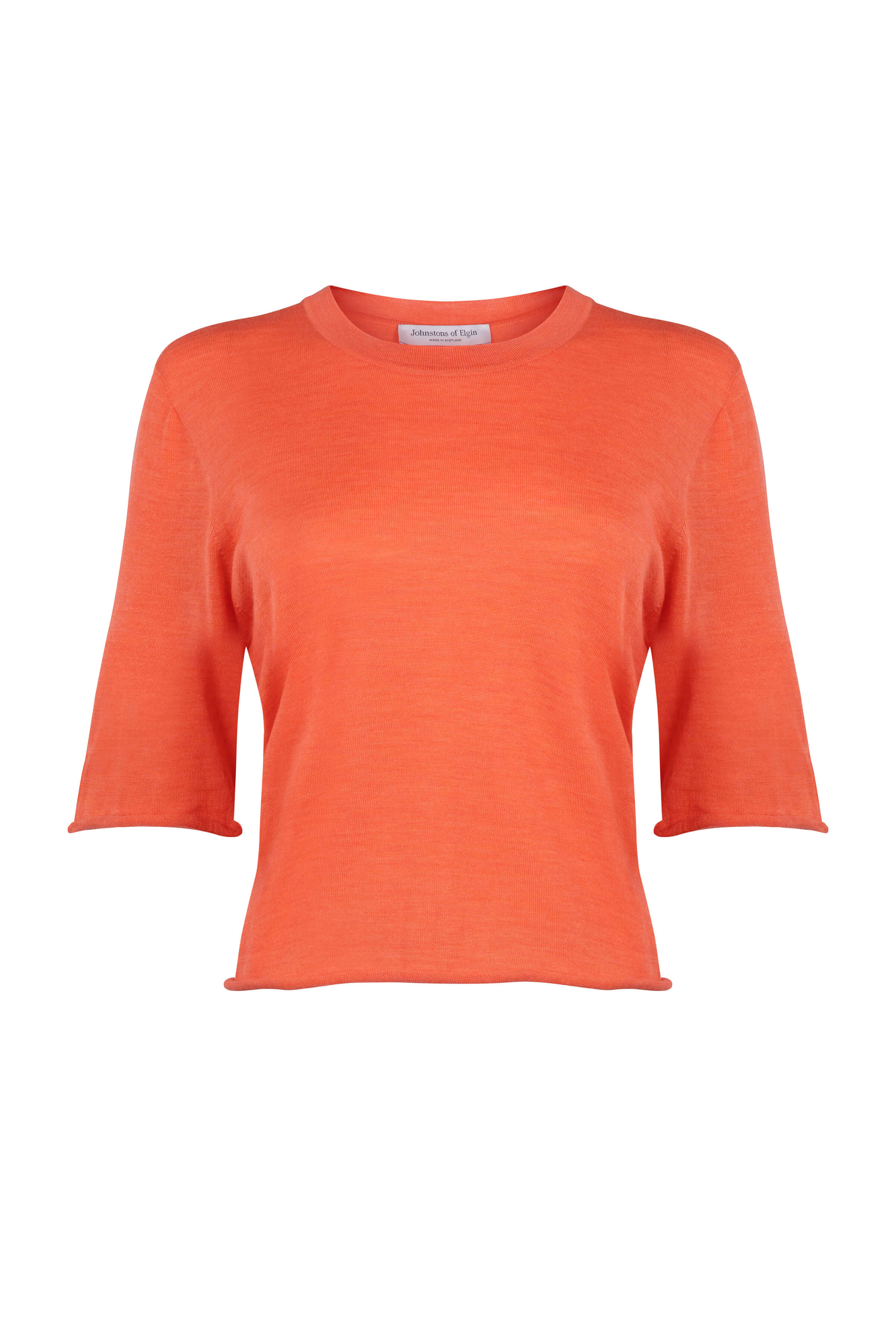 Johnstons of Elgin - Superfine Merino Scoop Neck Orange T - Shirt