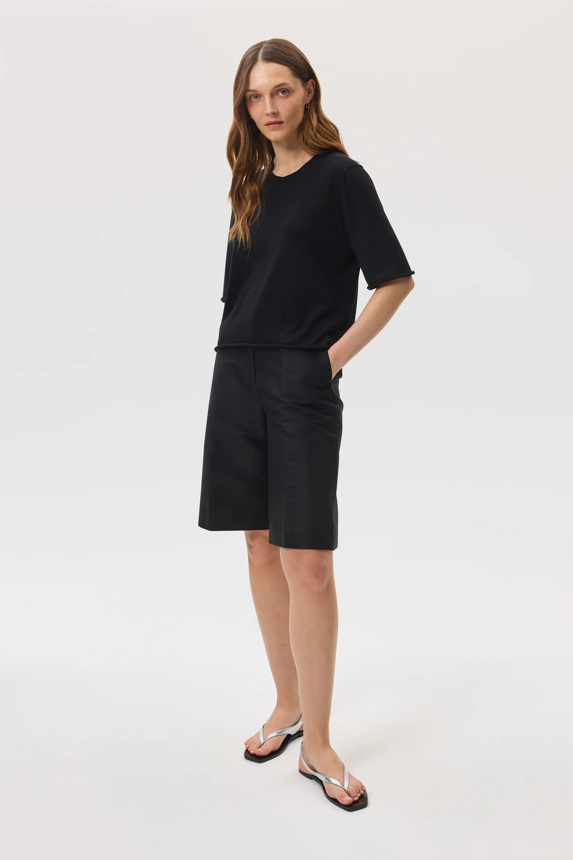 Johnstons of Elgin - Superfine Merino Wool Black T - Shirt