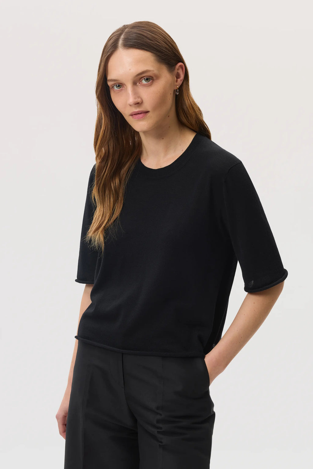 Johnstons of Elgin - Superfine Merino Wool Black T - Shirt