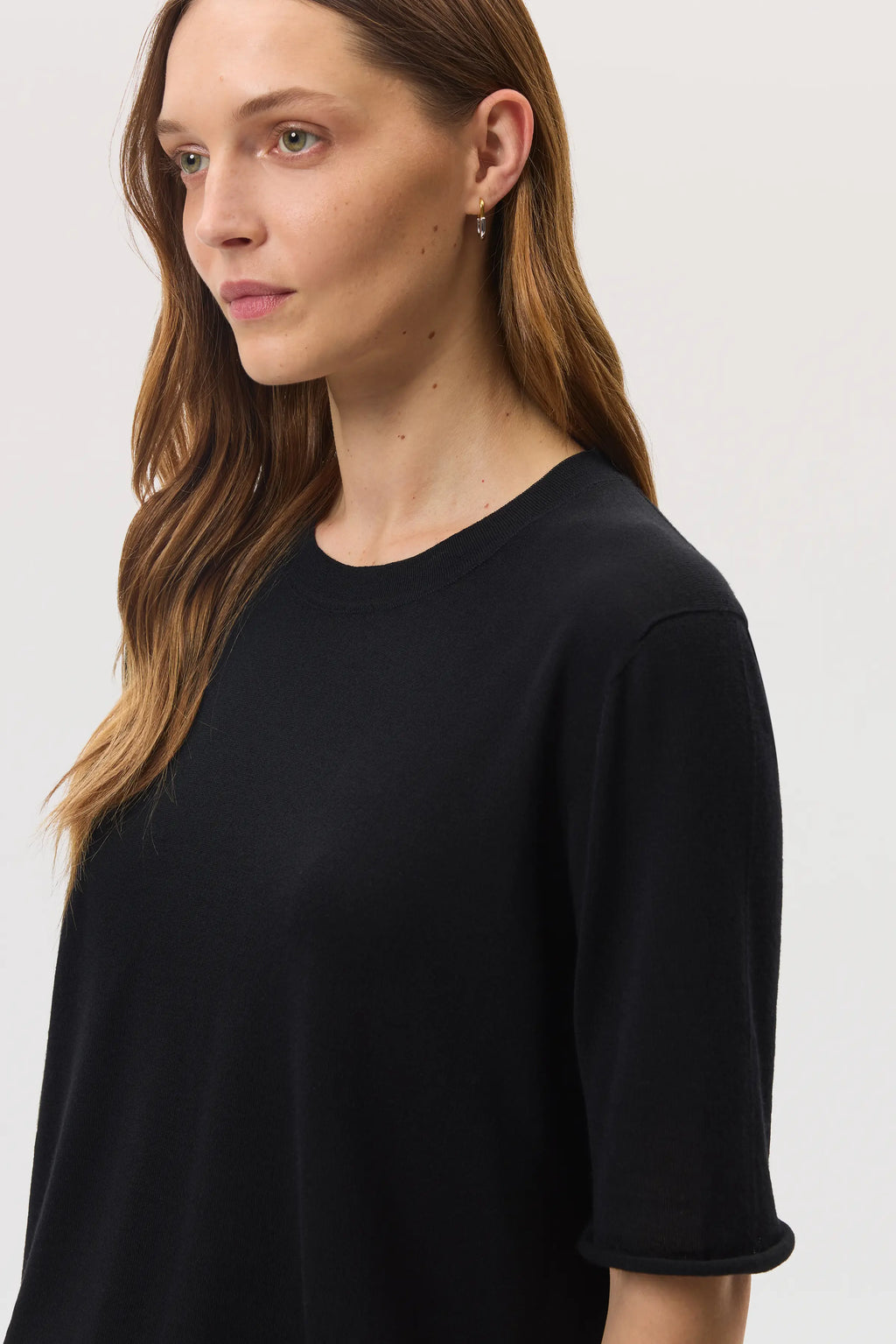 Johnstons of Elgin - Superfine Merino Wool Black T - Shirt