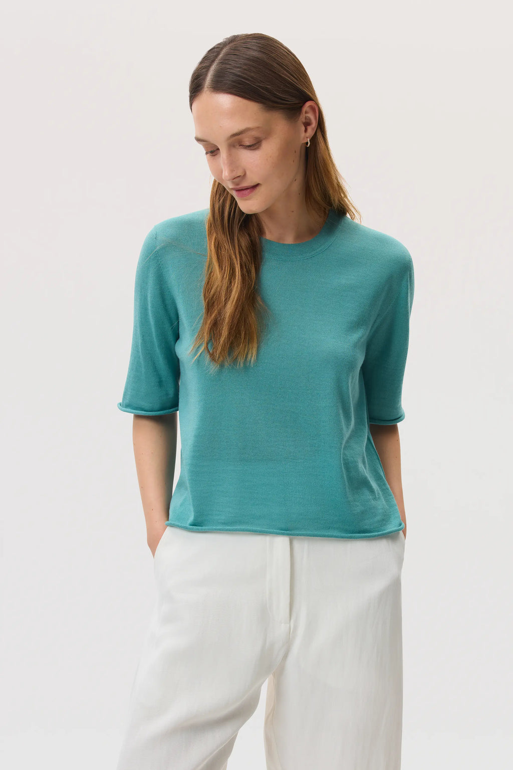 Johnstons of Elgin - Superfine Merino Wool Green T - Shirt