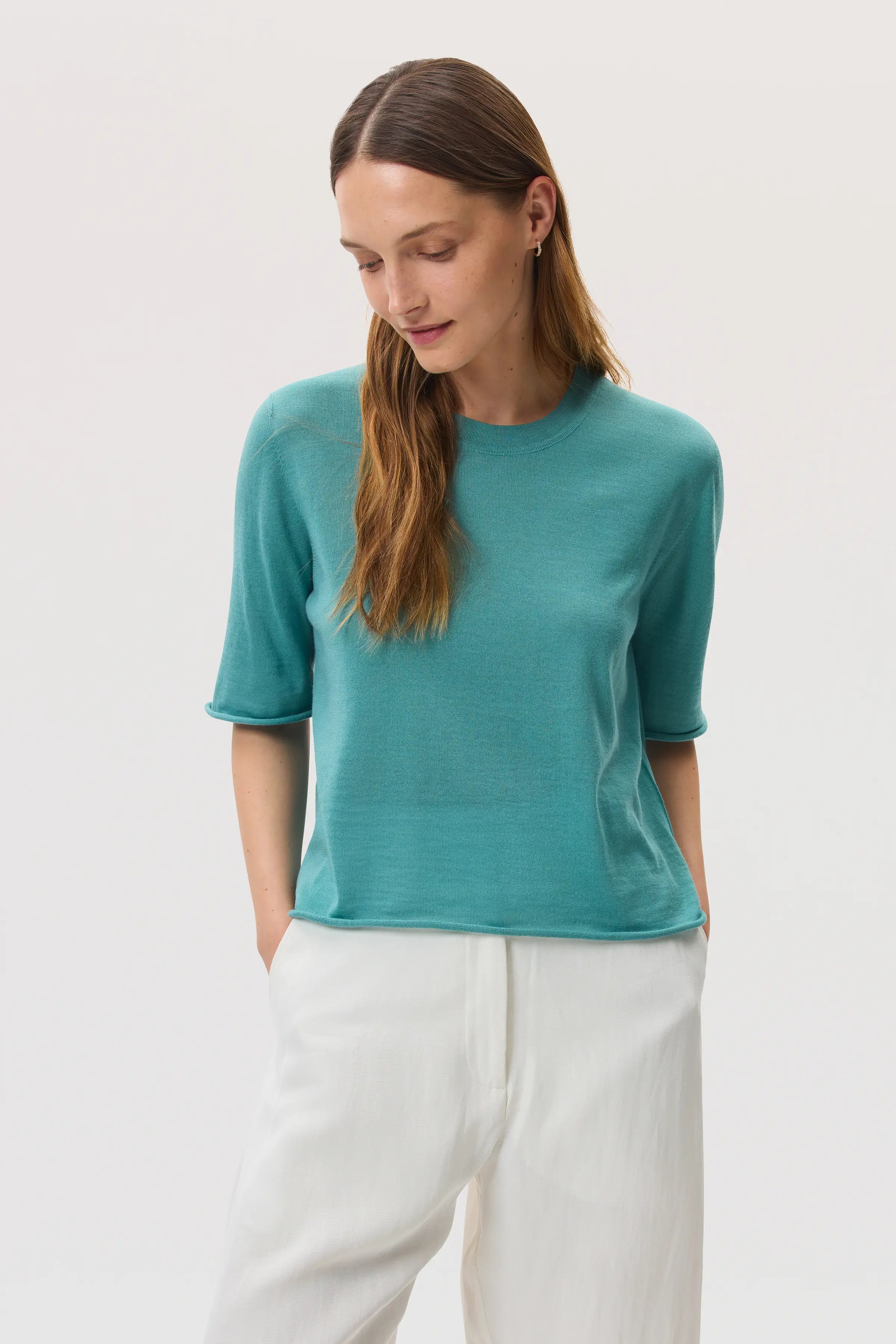 Johnstons of Elgin - Superfine Merino Wool Green T - Shirt