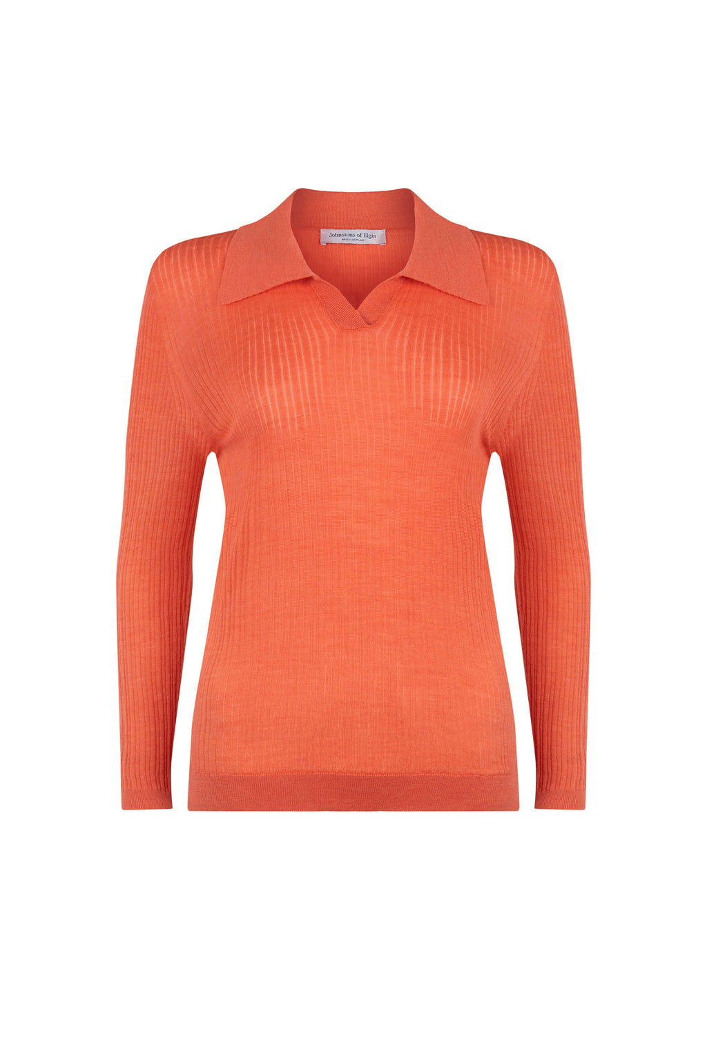 Johnstons of Elgin - Superfine Merino Ladder Rib Orange Polo Shirt