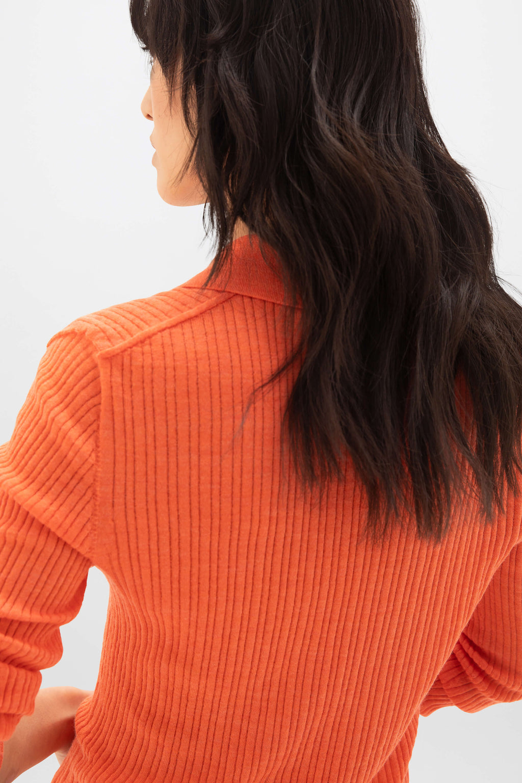 Johnstons of Elgin - Superfine Merino Ladder Rib Orange Polo Shirt
