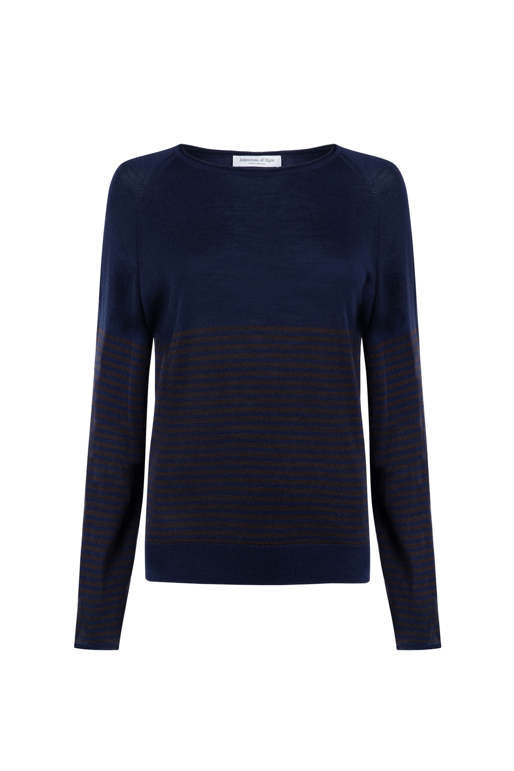 Johnstons of Elgin - Superfine Merino Bateau Stripe Dark Brown Sweater