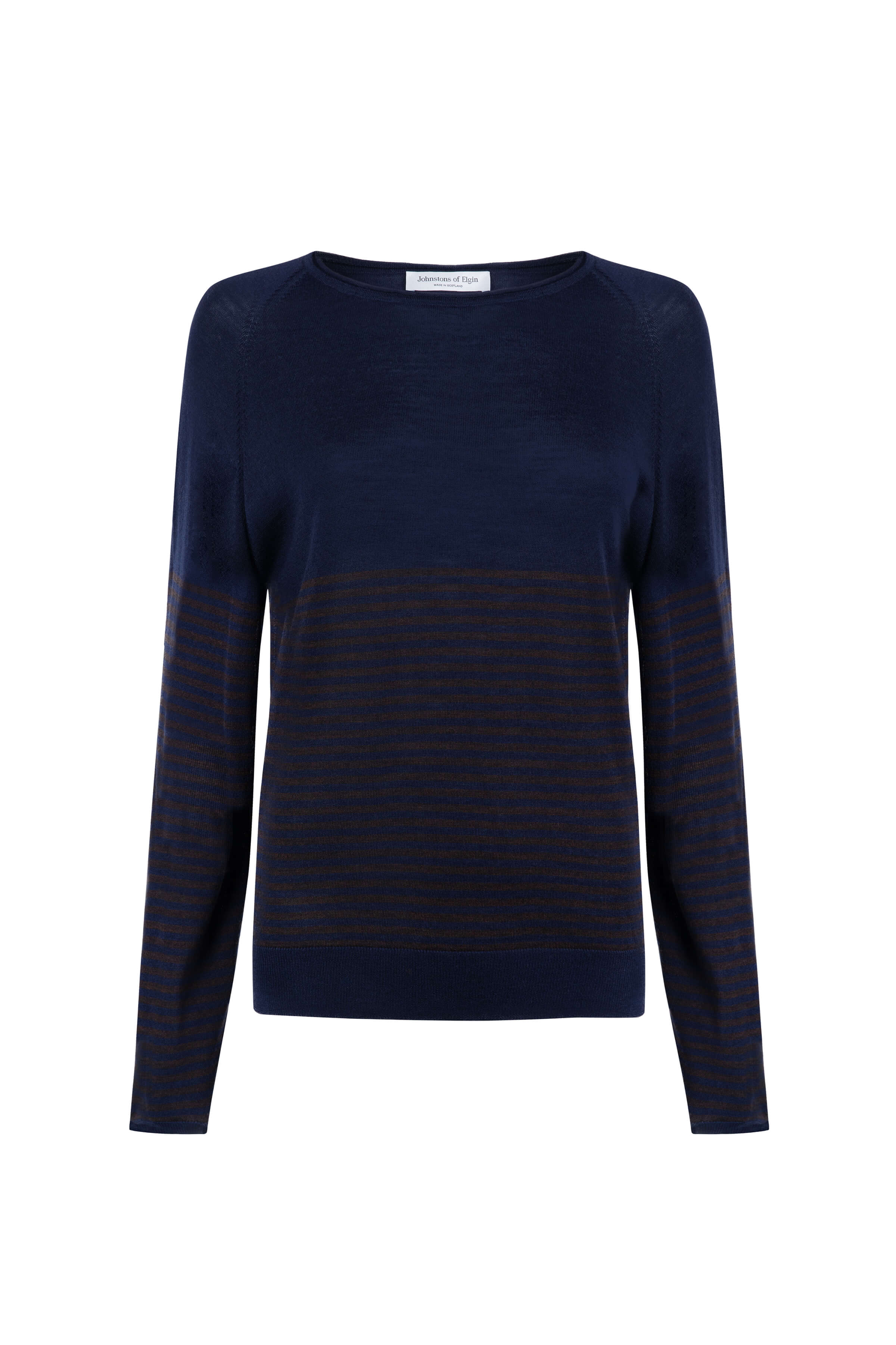 Johnstons of Elgin - Superfine Merino Bateau Stripe Dark Brown Sweater