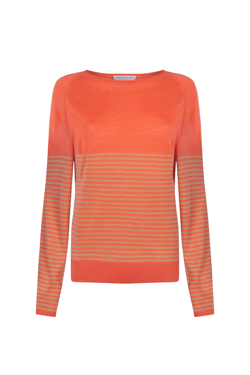 Johnstons of Elgin - Superfine Merino Bateau Stripe Orange Sweater