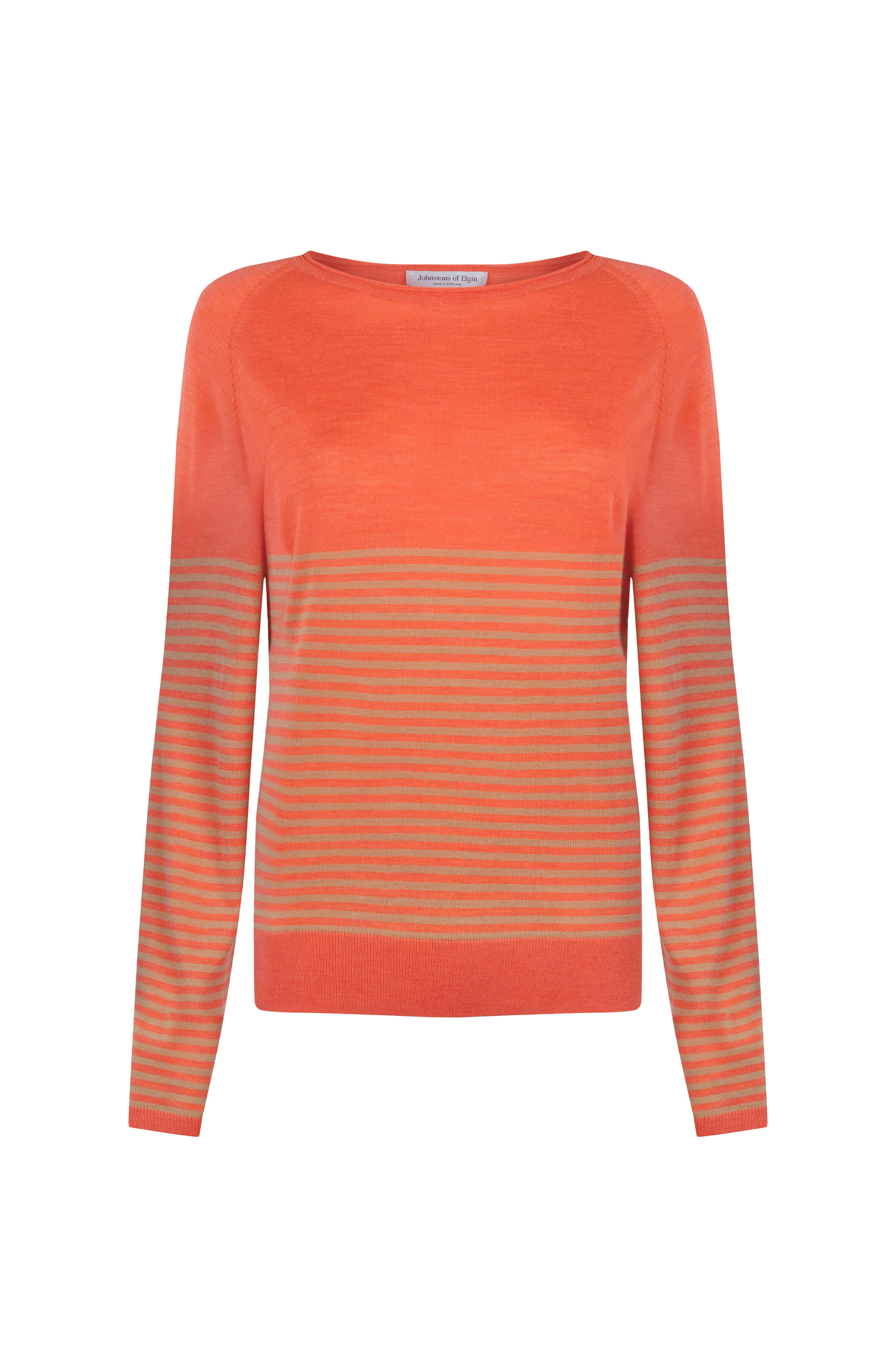 Johnstons of Elgin - Superfine Merino Bateau Stripe Orange Sweater