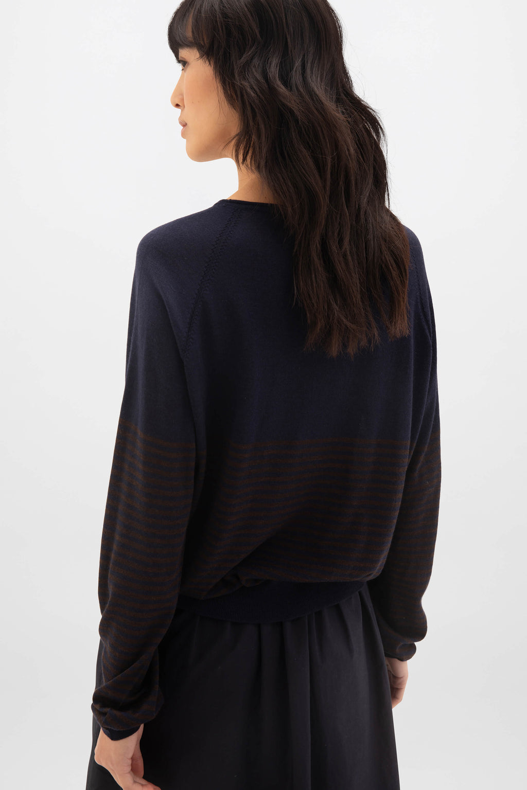 Johnstons of Elgin - Superfine Merino Bateau Stripe Dark Brown Sweater