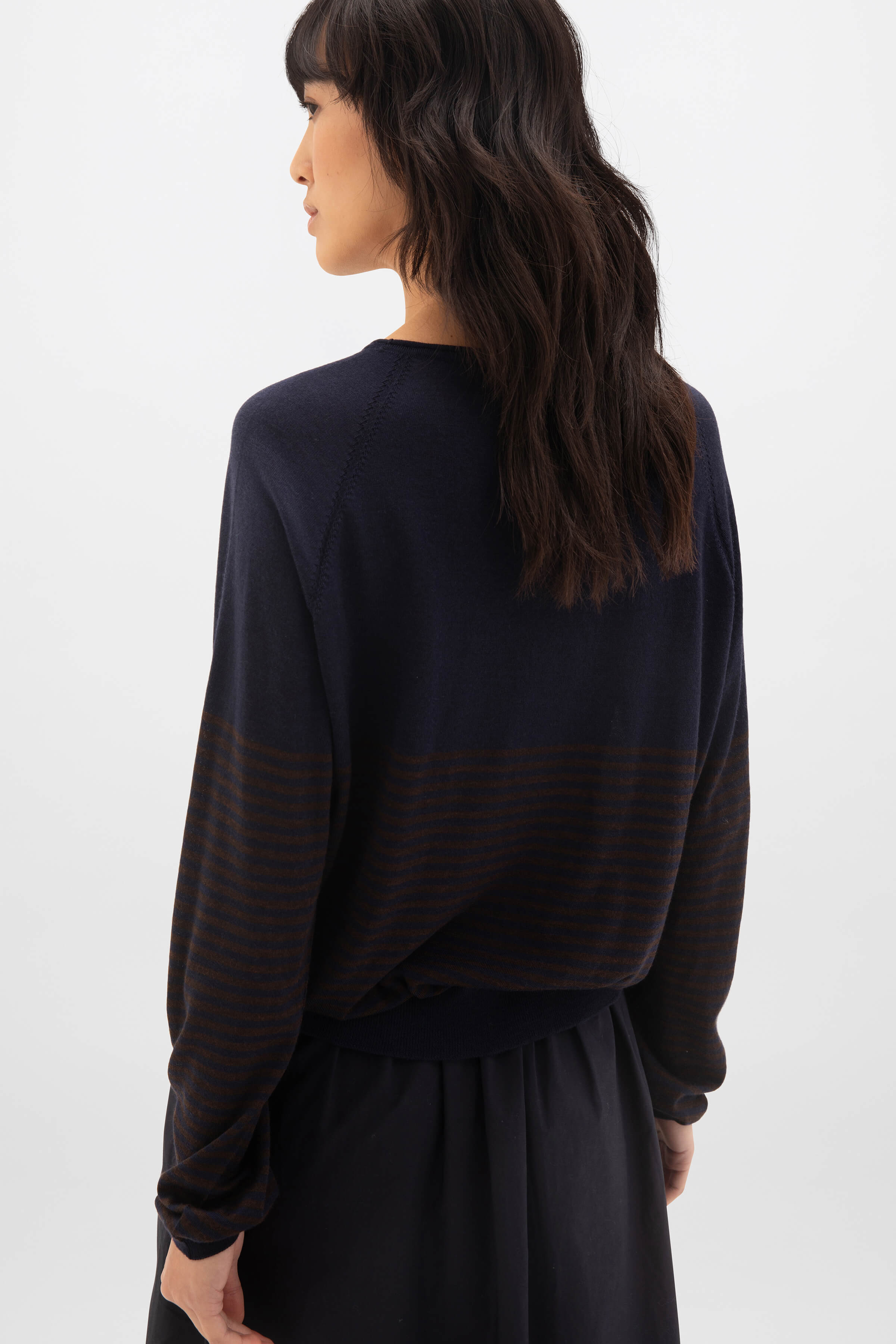 Johnstons of Elgin - Superfine Merino Bateau Stripe Dark Brown Sweater