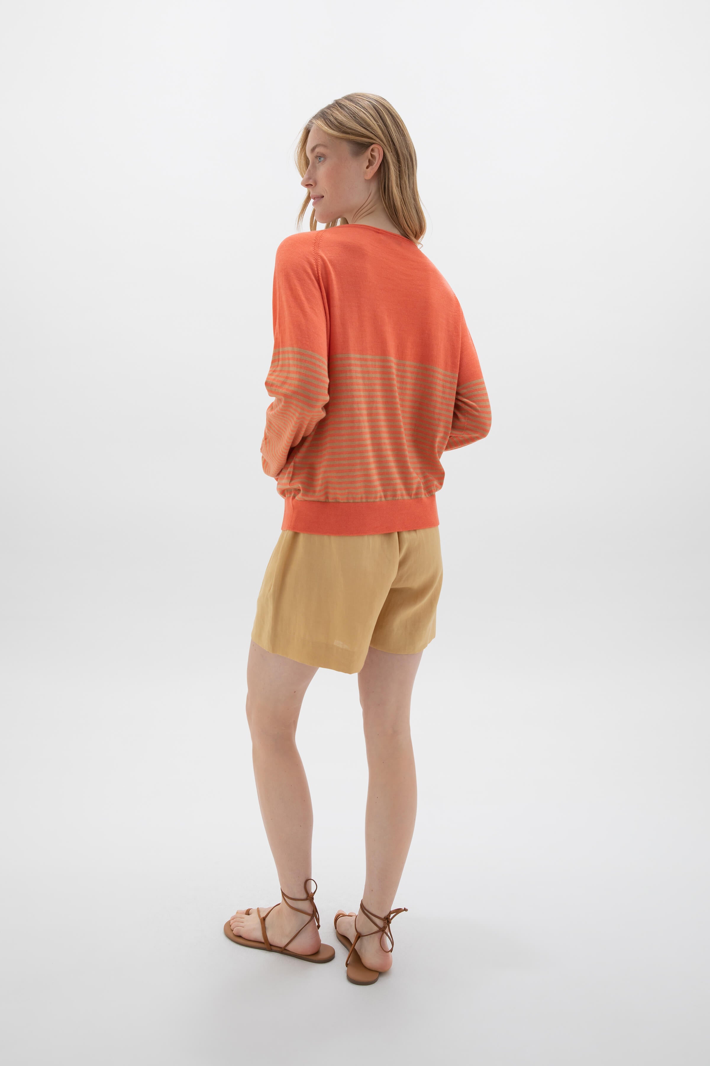 Johnstons of Elgin - Superfine Merino Bateau Stripe Orange Sweater