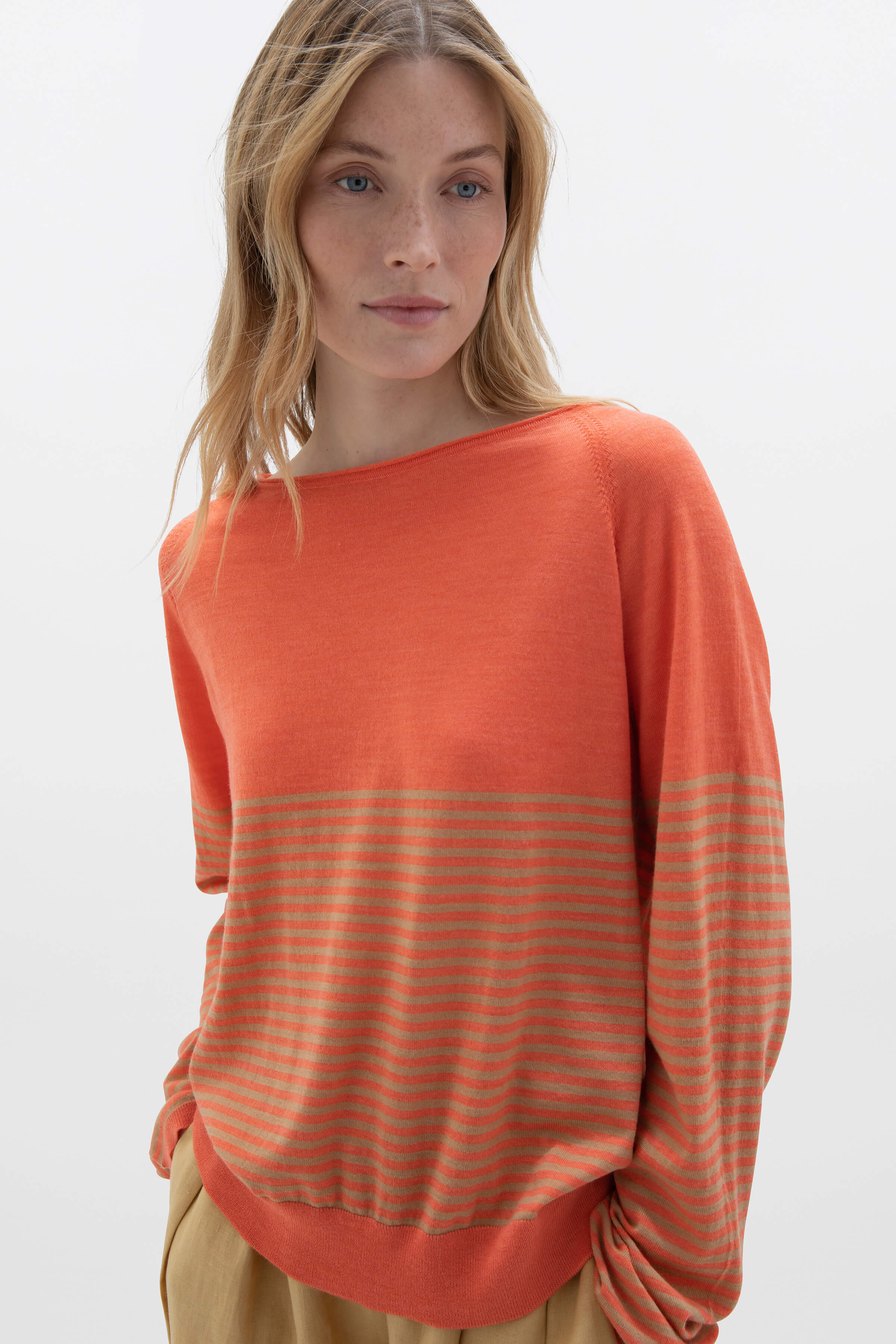 Johnstons of Elgin - Superfine Merino Bateau Stripe Orange Sweater