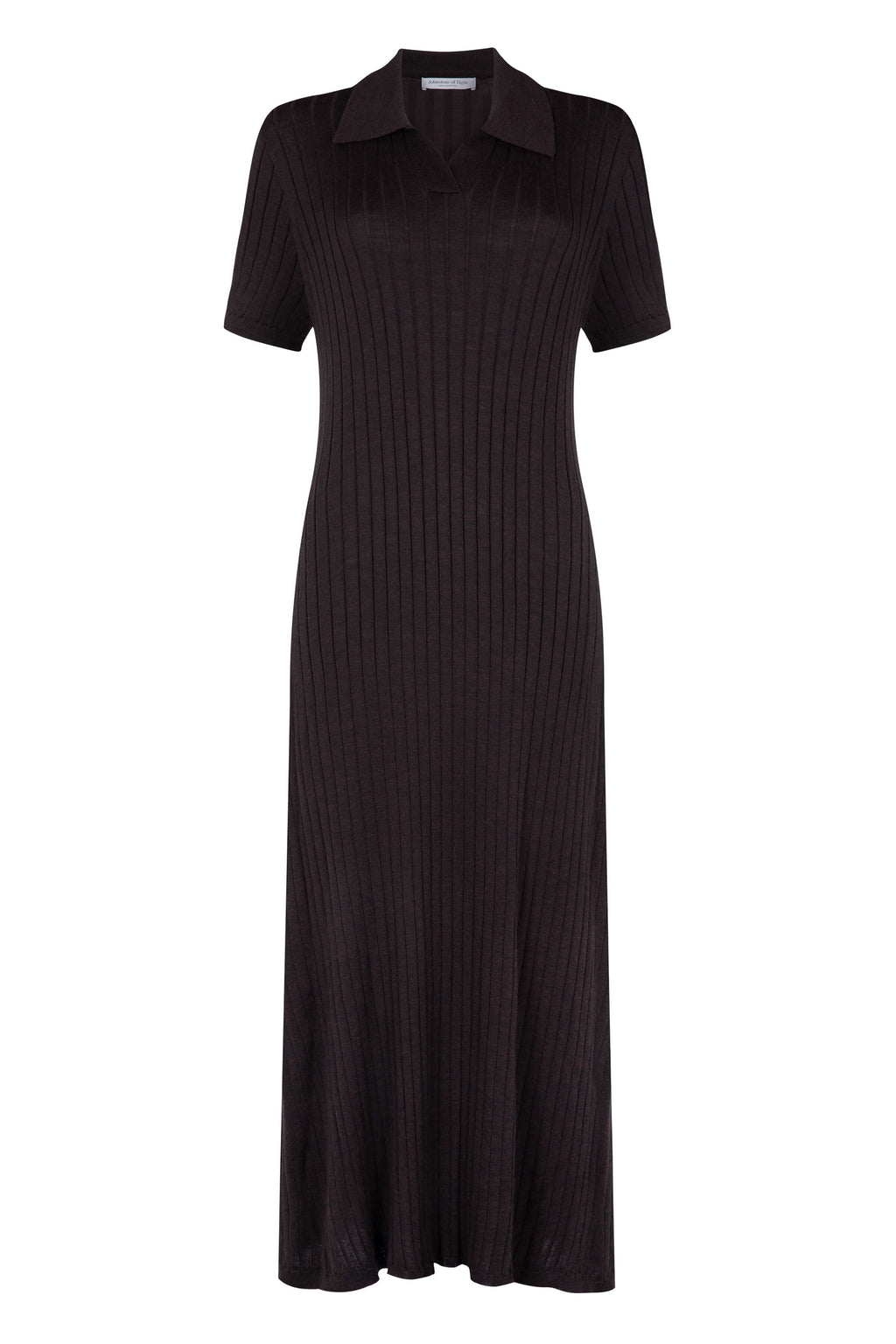 Johnstons of Elgin - Superfine Merino Ribbed Dark Brown Polo Shirt Dress