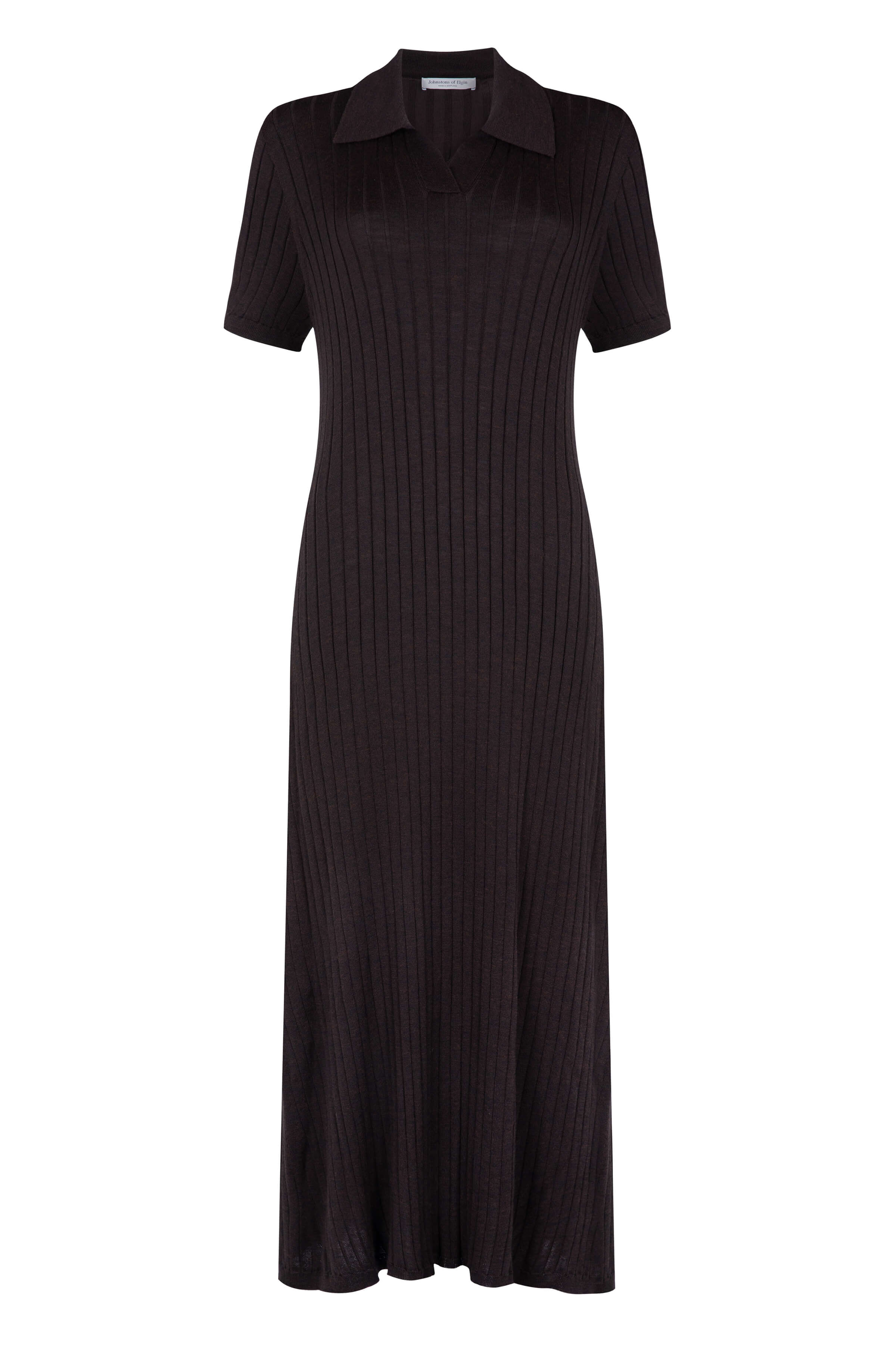 Johnstons of Elgin - Superfine Merino Ribbed Dark Brown Polo Shirt Dress