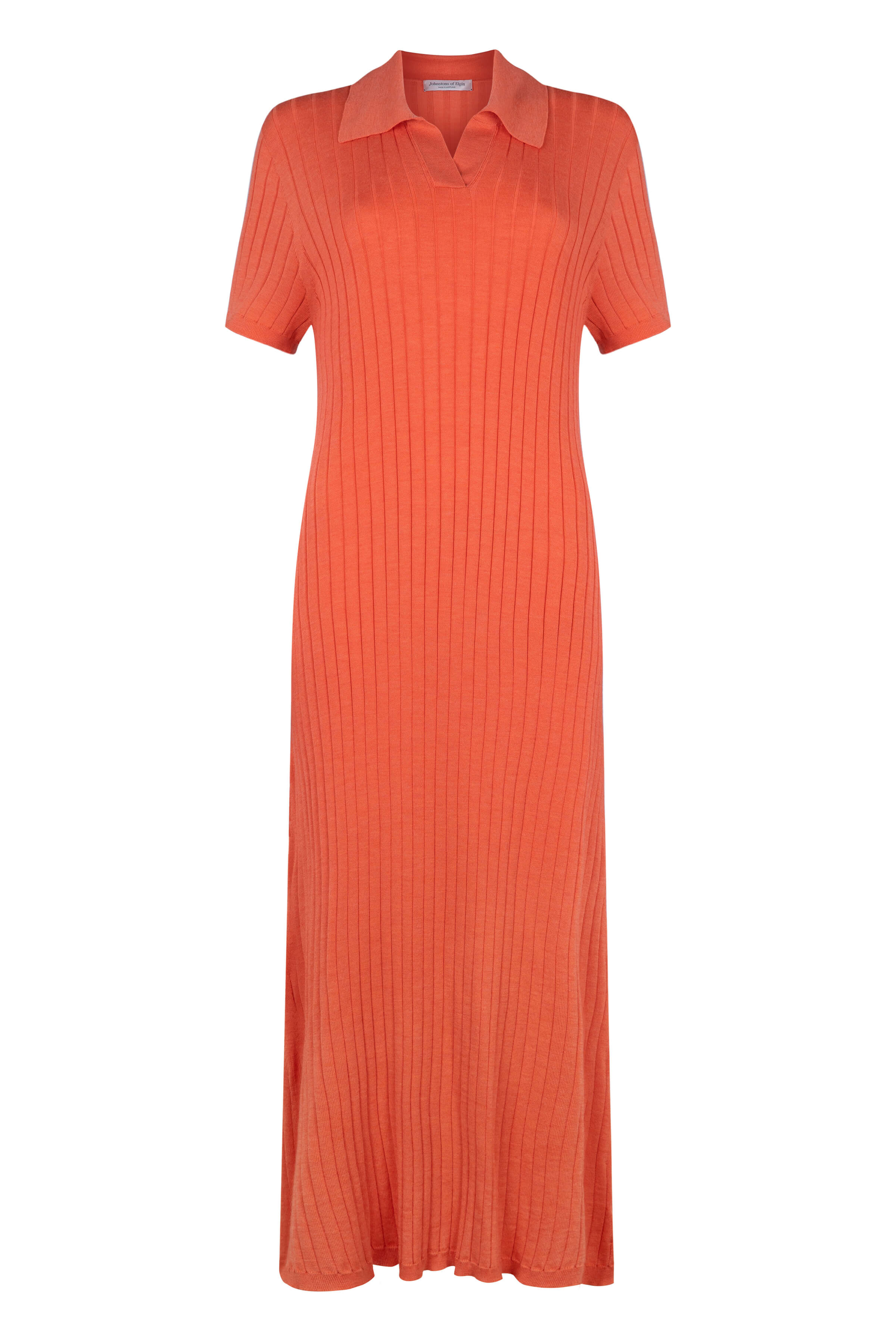 Johnstons of Elgin - Superfine Merino Ribbed Orange Polo Shirt Dress