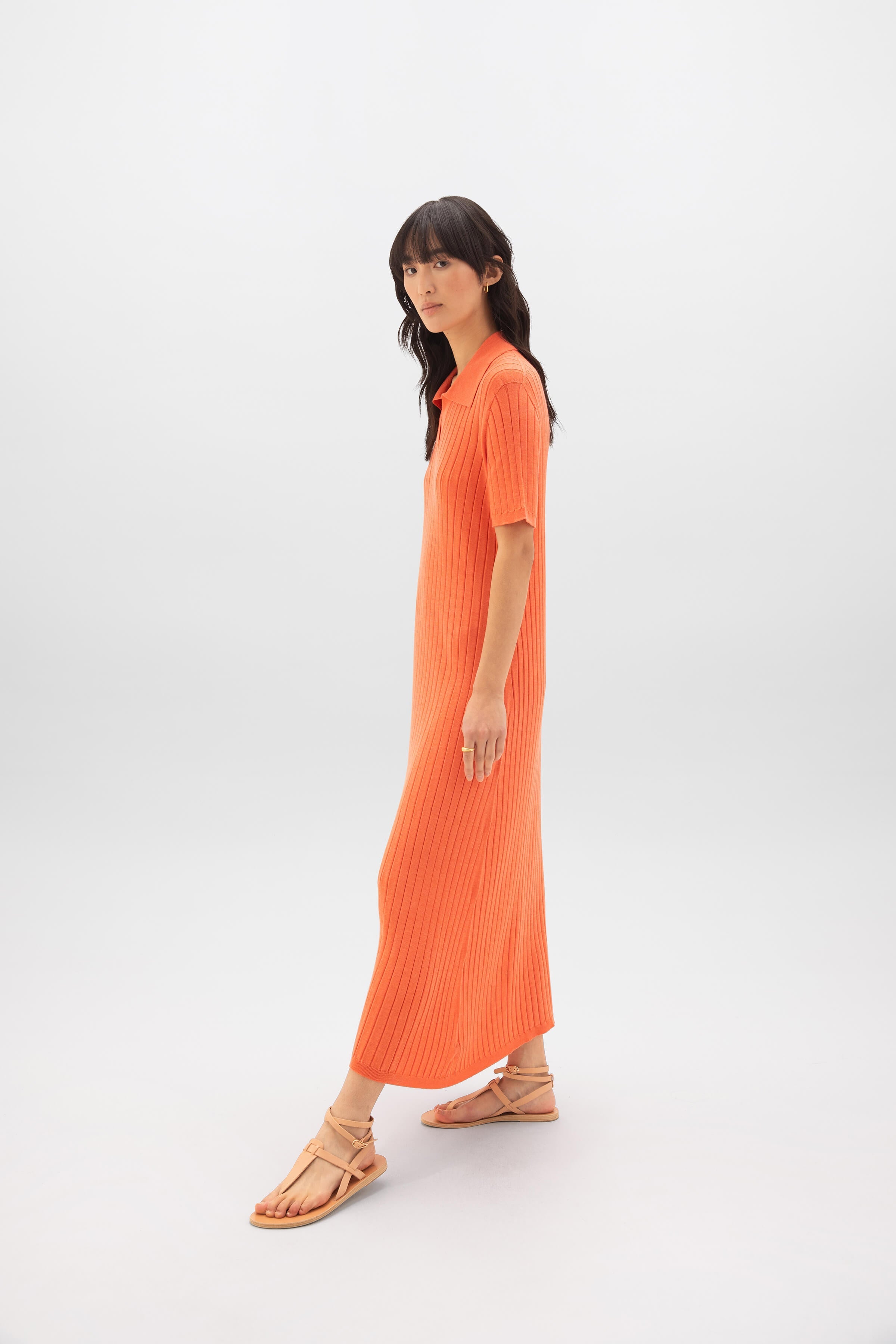 Johnstons of Elgin - Superfine Merino Ribbed Orange Polo Shirt Dress